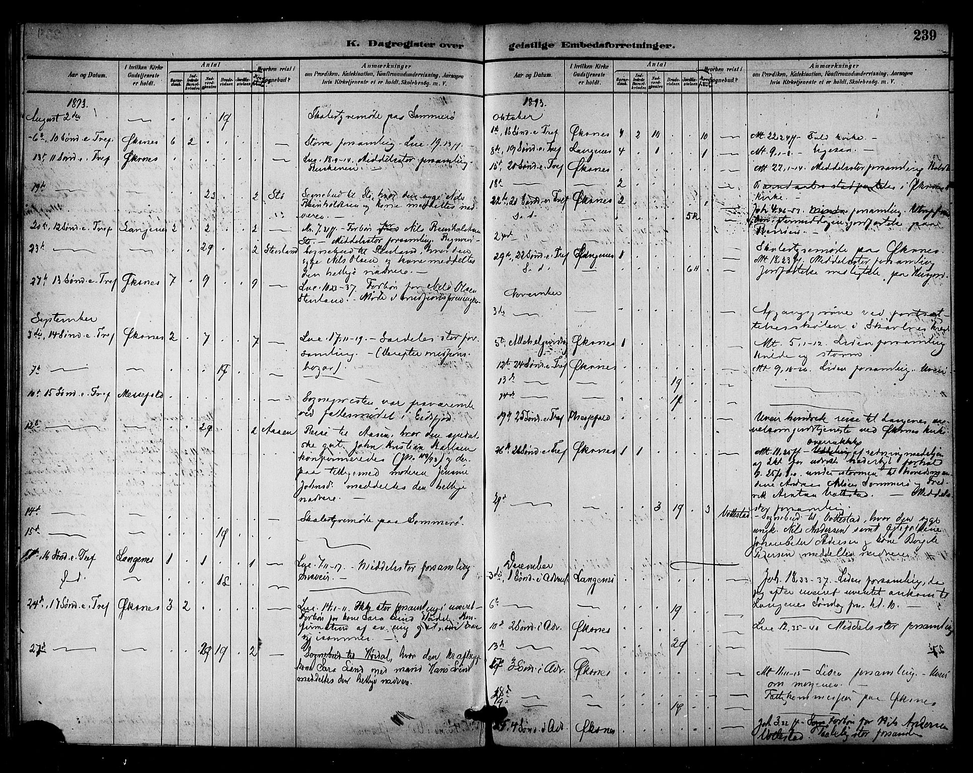 Ministerialprotokoller, klokkerbøker og fødselsregistre - Nordland, AV/SAT-A-1459/893/L1337: Parish register (official) no. 893A09, 1885-1893, p. 239