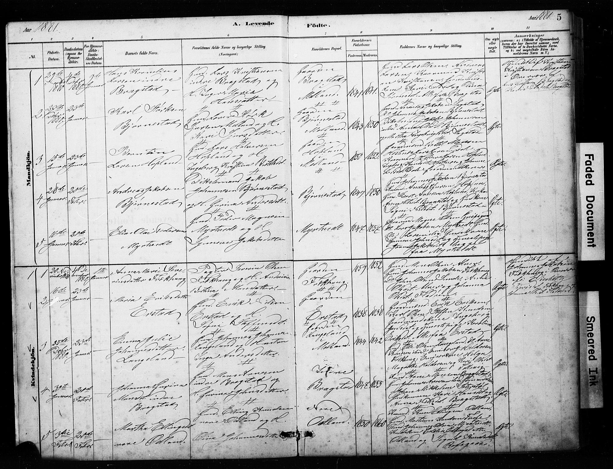 Alversund Sokneprestembete, SAB/A-73901/H/Ha/Hab: Parish register (copy) no. C 3, 1881-1894, p. 5