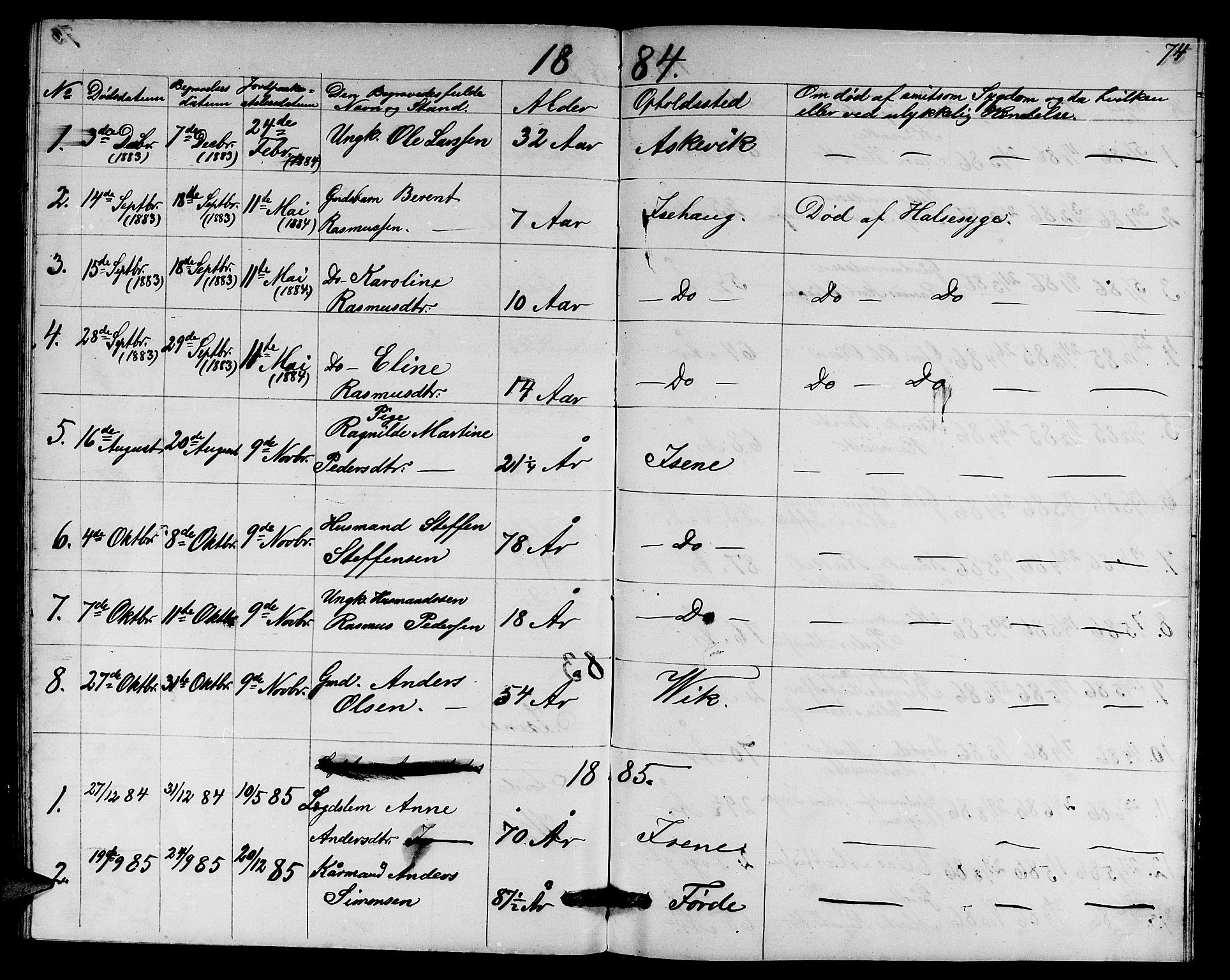 Davik sokneprestembete, AV/SAB-A-79701/H/Hab/Habd/L0001: Parish register (copy) no. D 1, 1866-1891, p. 74