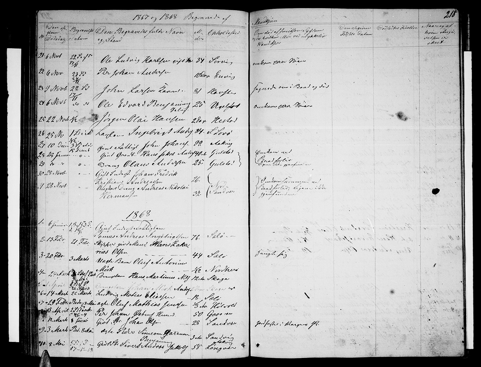 Ministerialprotokoller, klokkerbøker og fødselsregistre - Nordland, AV/SAT-A-1459/834/L0512: Parish register (copy) no. 834C03, 1862-1877, p. 218