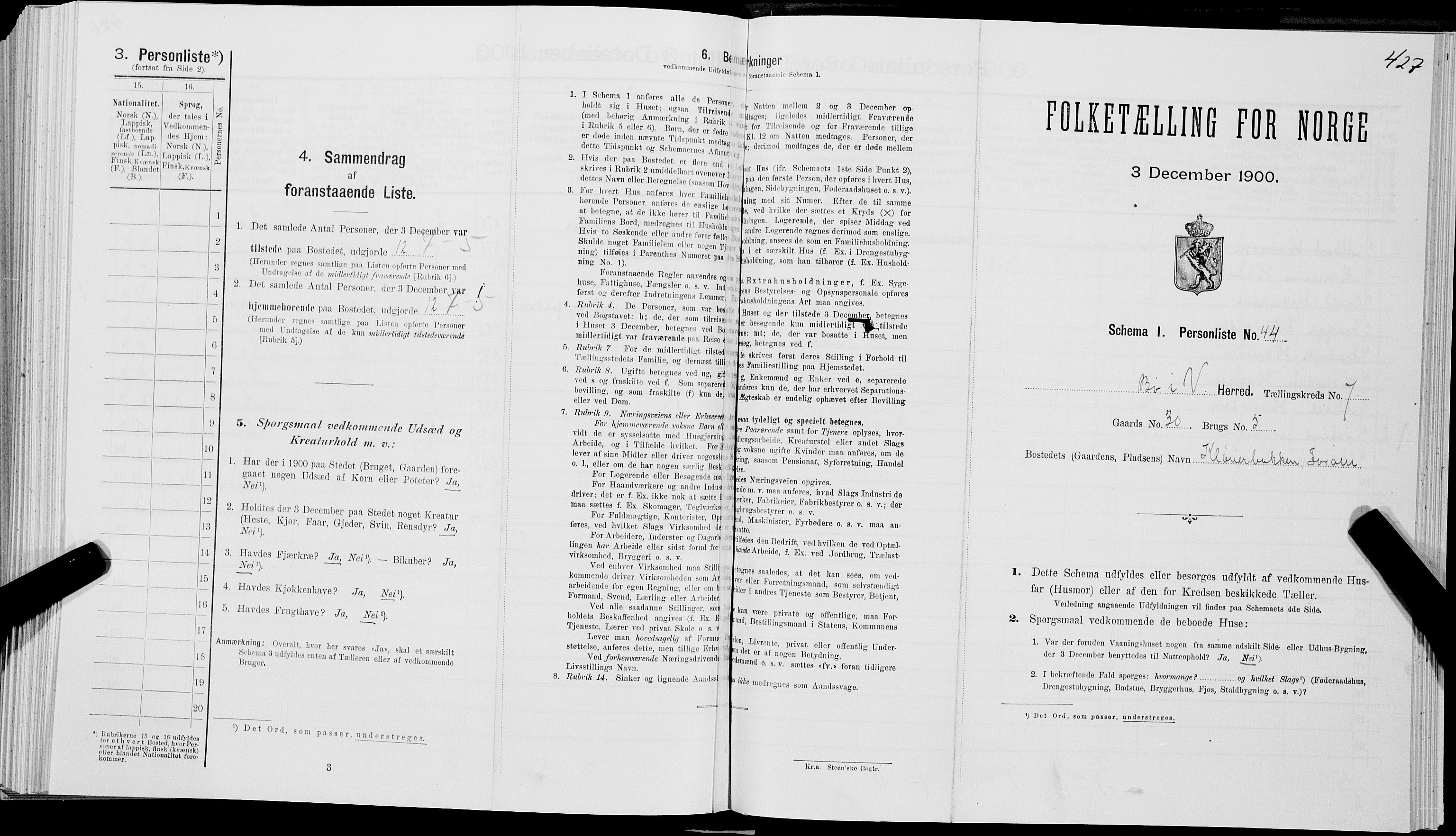 SAT, 1900 census for Bø, 1900, p. 838