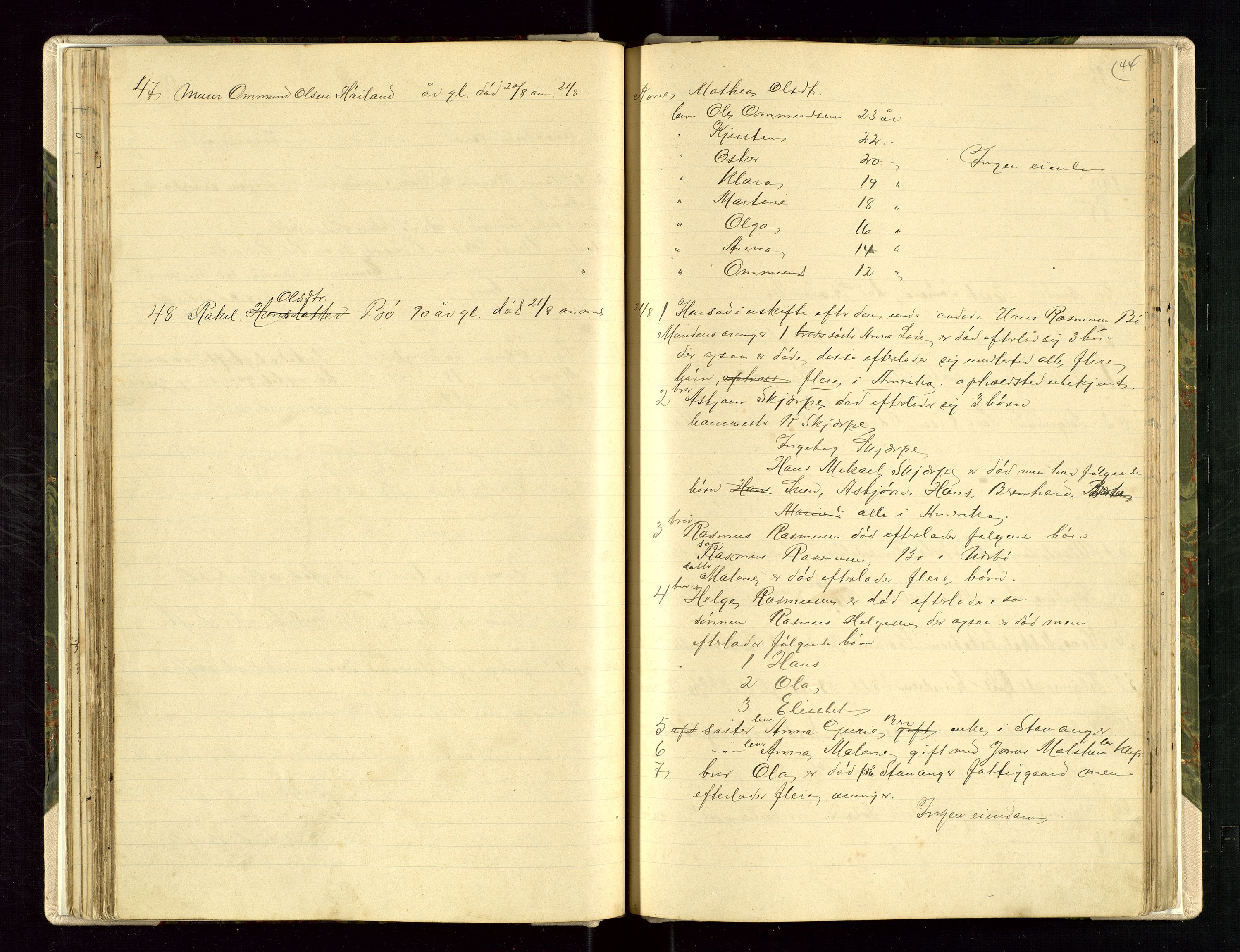 Hå lensmannskontor, AV/SAST-A-100456/Gga/L0002: Dødsfallsprotokoll, 1902-1925, p. 44