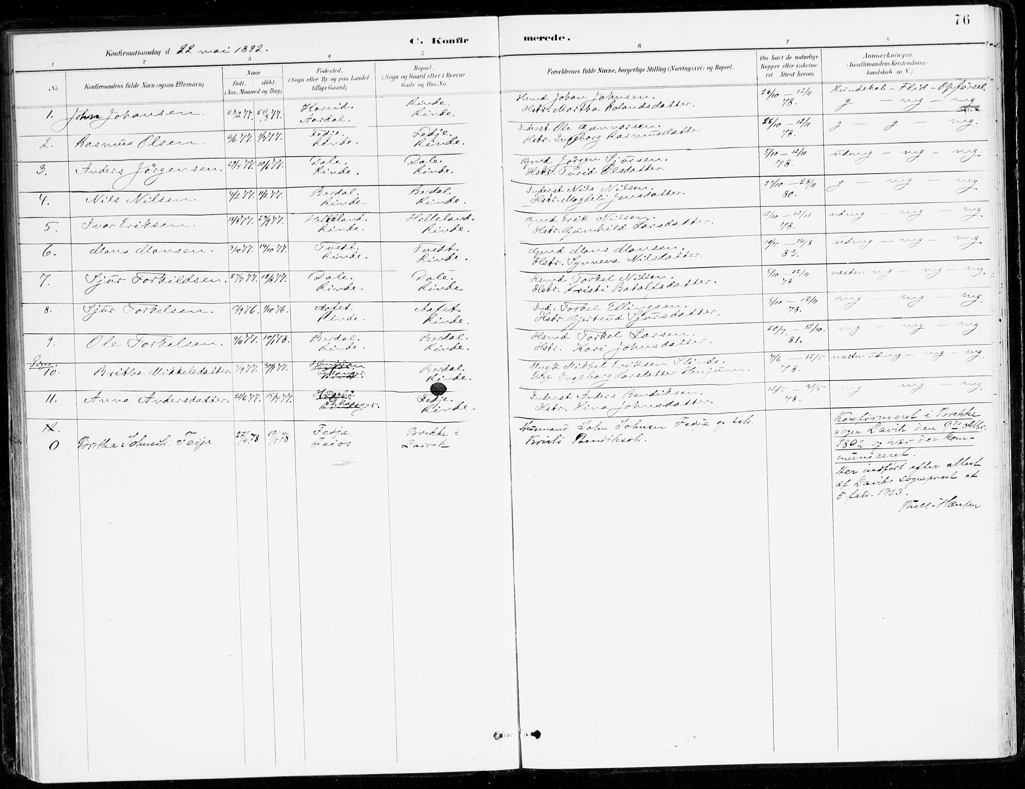 Leikanger sokneprestembete, SAB/A-81001: Parish register (official) no. D 1, 1887-1922, p. 76