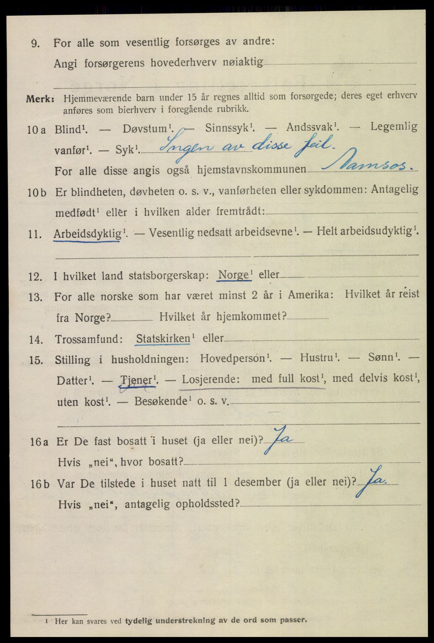 SAT, 1920 census for Namsos, 1920, p. 4812