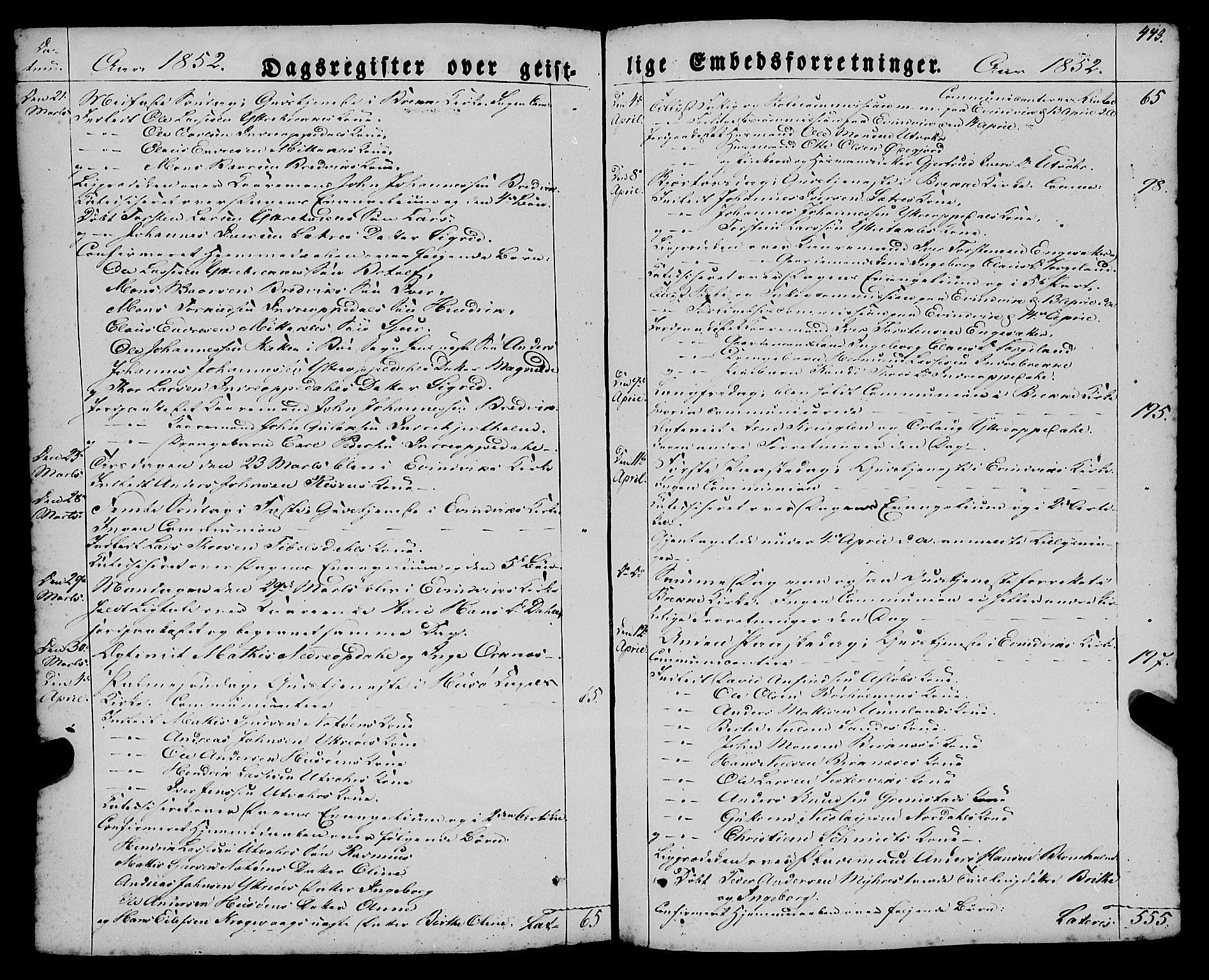 Gulen sokneprestembete, AV/SAB-A-80201/H/Haa/Haaa/L0021: Parish register (official) no. A 21, 1848-1858, p. 443