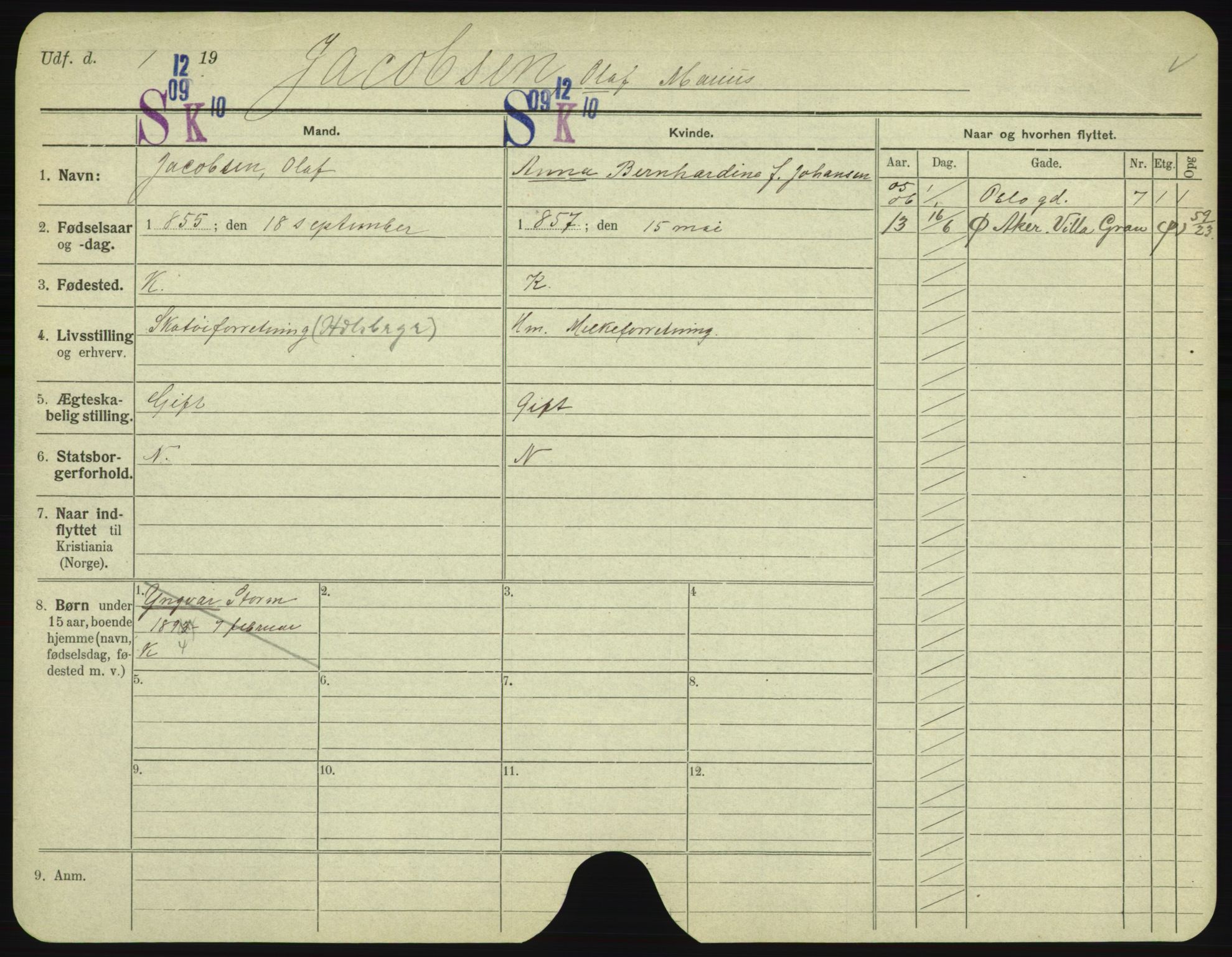 Oslo folkeregister, Registerkort, SAO/A-11715/F/Fa/Fac/L0005: Menn, 1906-1914, p. 176a