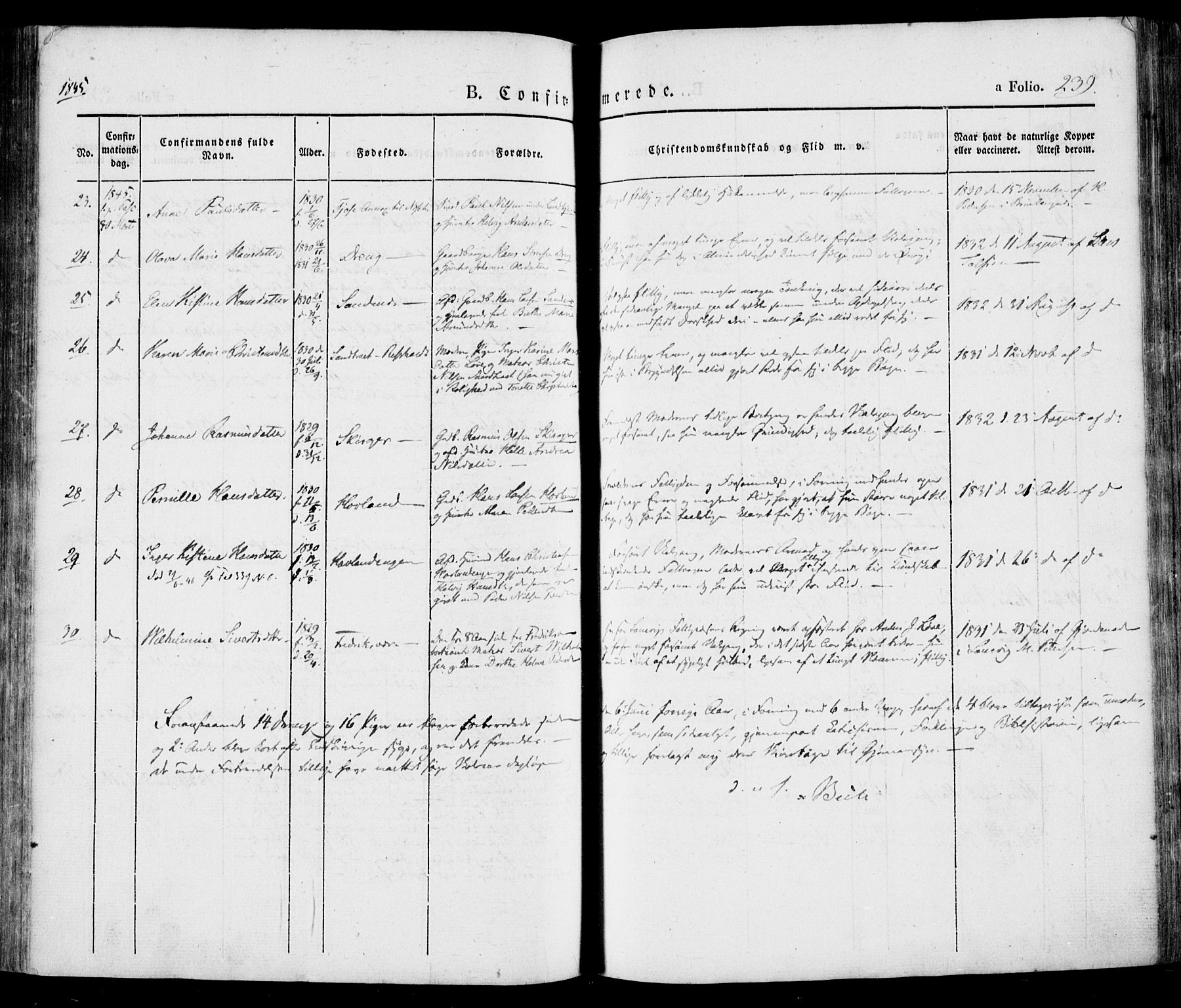 Tjølling kirkebøker, AV/SAKO-A-60/F/Fa/L0006: Parish register (official) no. 6, 1835-1859, p. 239