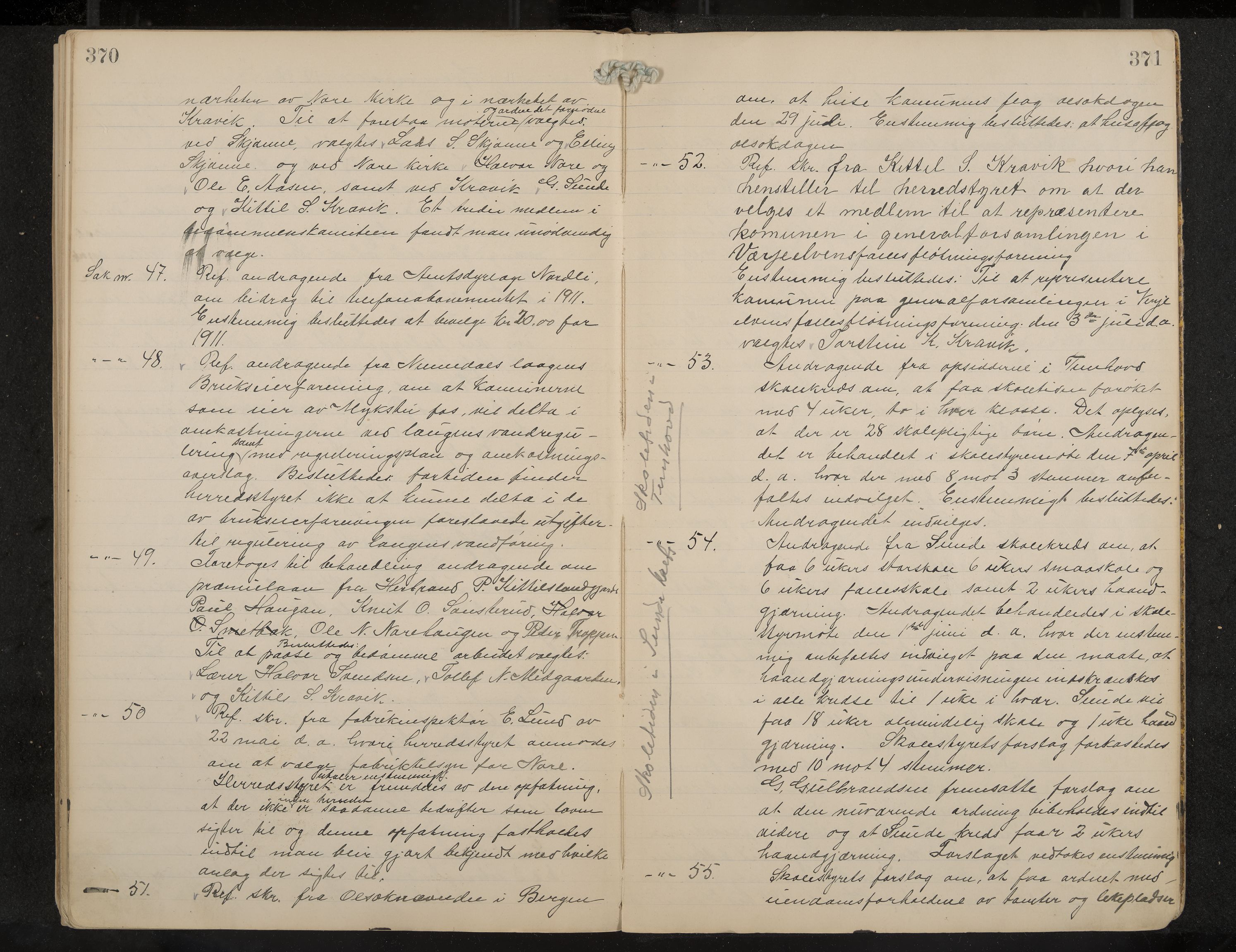 Nore formannskap og sentraladministrasjon, IKAK/0633021-2/A/Aa/L0001: Møtebok, 1901-1911, p. 370-371