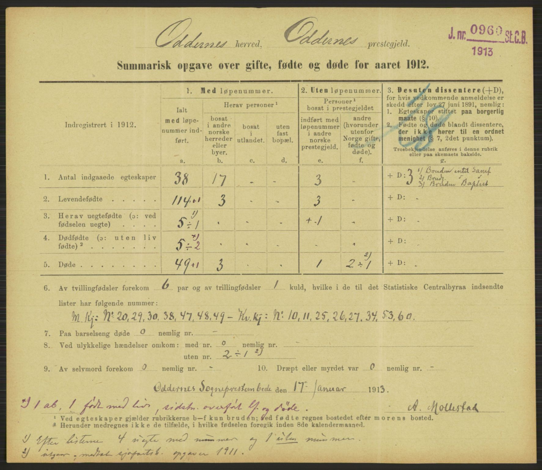 Statistisk sentralbyrå, Sosiodemografiske emner, Befolkning, RA/S-2228/D/Df/Dfb/Dfbb/L0052: Summariske oppgaver over gifte, fødte og døde for hele landet., 1912, p. 627