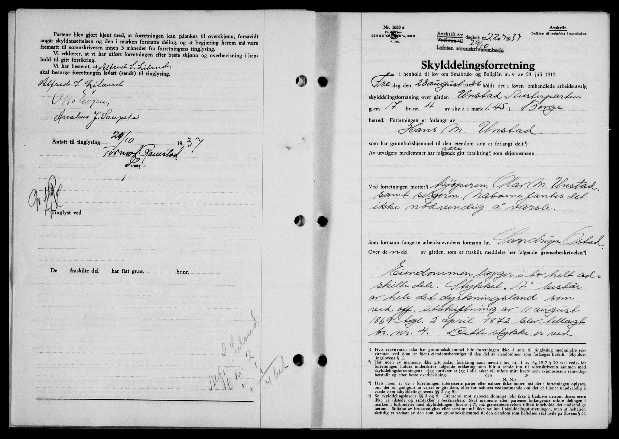 Lofoten sorenskriveri, SAT/A-0017/1/2/2C/L0003a: Mortgage book no. 3a, 1937-1938, Diary no: : 2207/1937