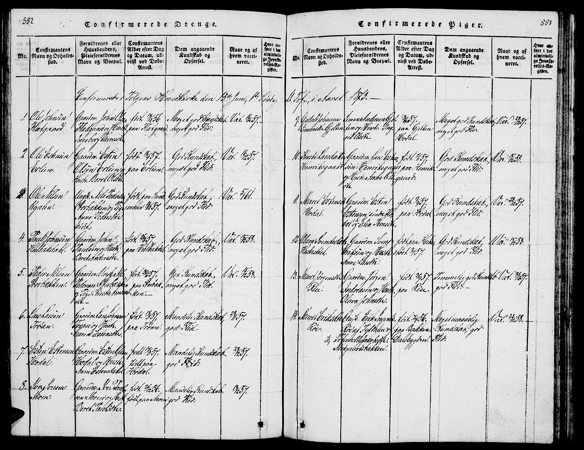 Tolga prestekontor, AV/SAH-PREST-062/L/L0001: Parish register (copy) no. 1, 1814-1877, p. 552-553