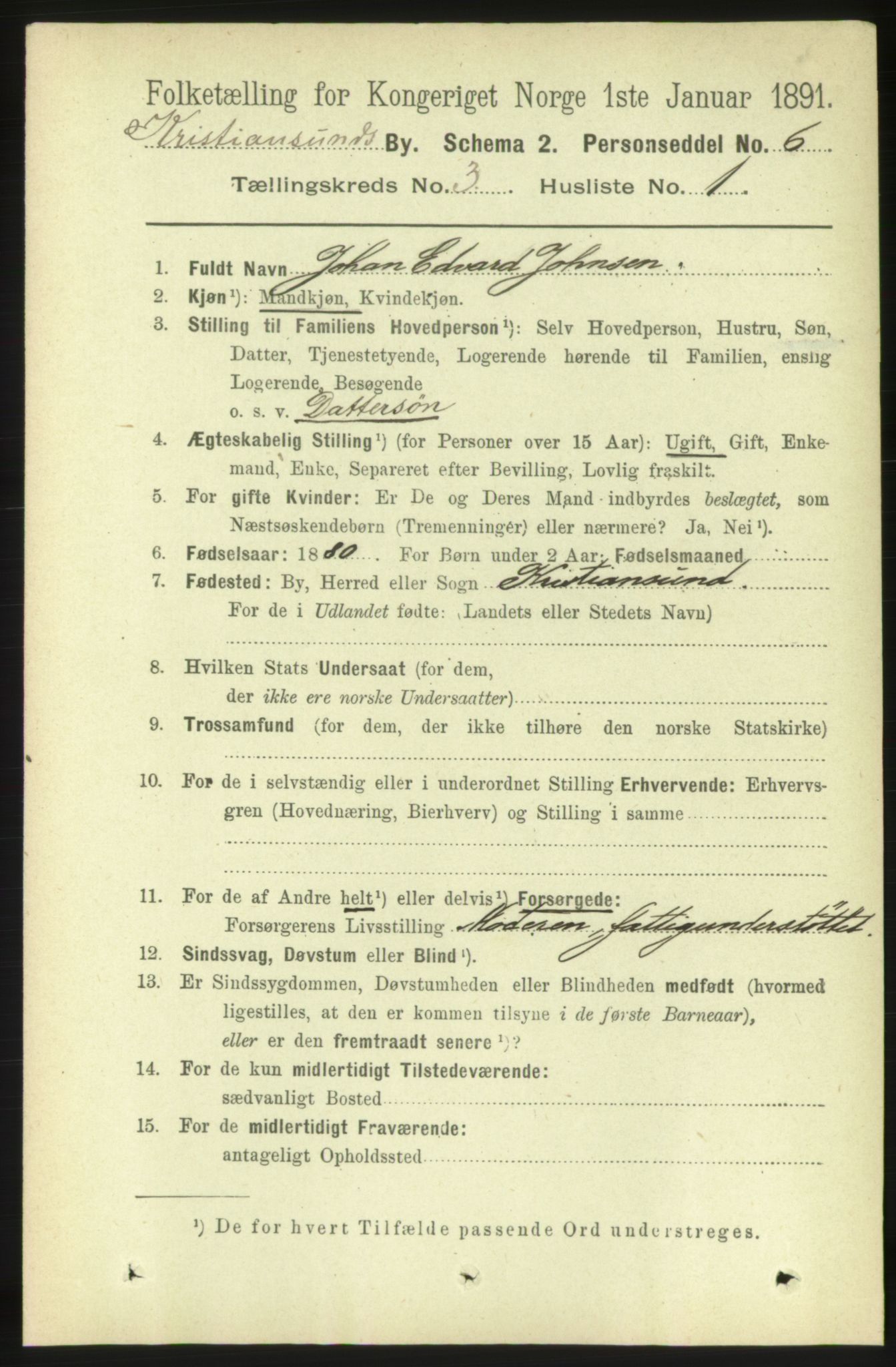 RA, 1891 census for 1503 Kristiansund, 1891, p. 2797