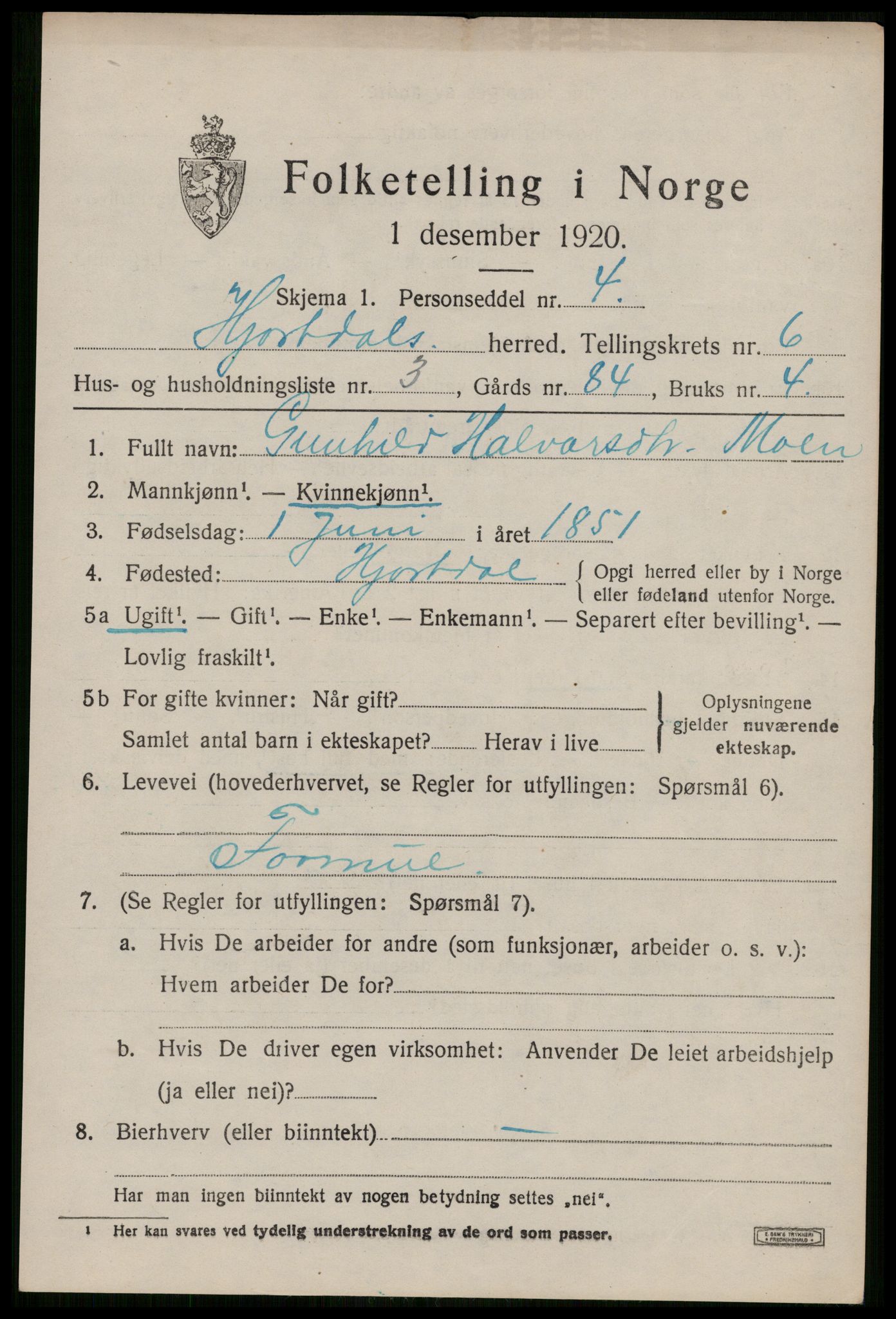 SAKO, 1920 census for Hjartdal, 1920, p. 4044