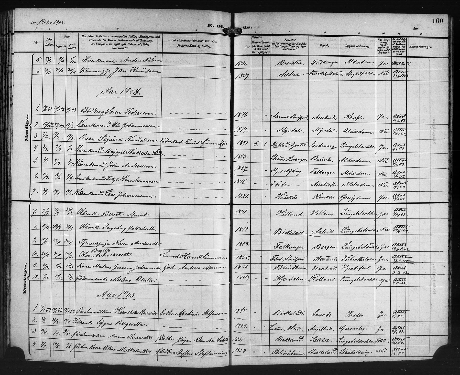 Åsane sokneprestembete, SAB/A-79401/H/Hab: Parish register (copy) no. A 3, 1899-1915, p. 160