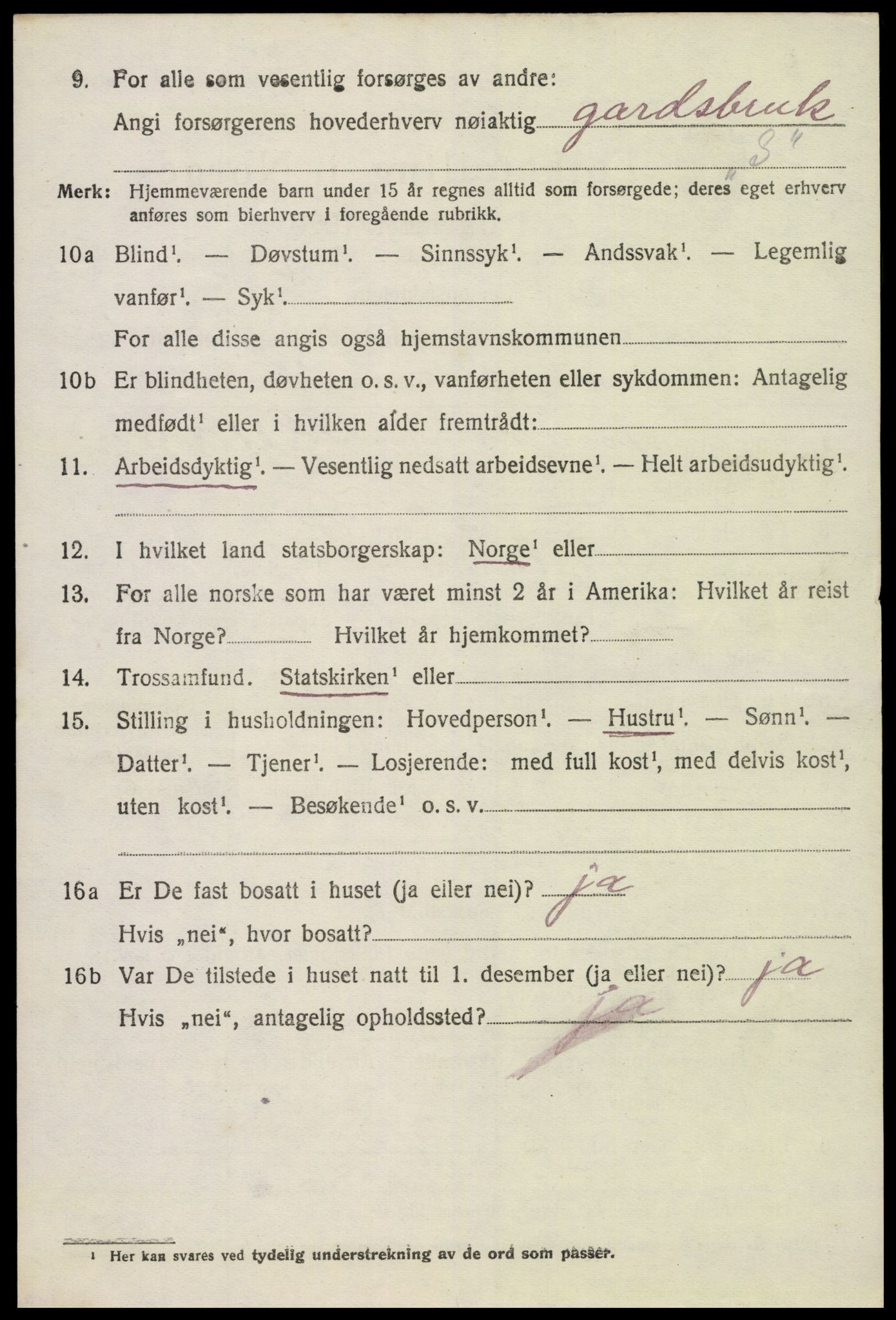 SAK, 1920 census for Bygland, 1920, p. 2228