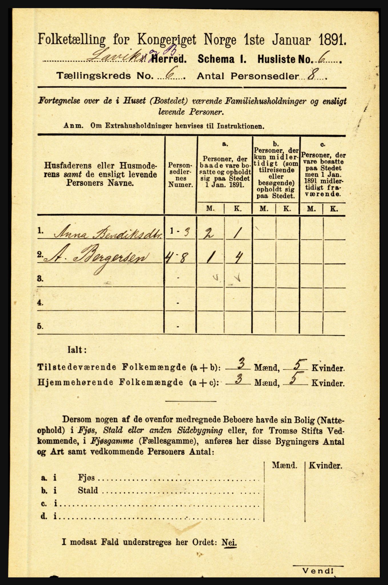 RA, 1891 census for 1415 Lavik og Brekke, 1891, p. 1107