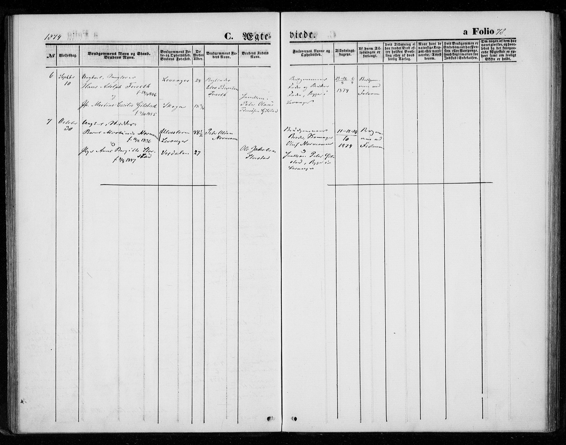 Ministerialprotokoller, klokkerbøker og fødselsregistre - Nord-Trøndelag, SAT/A-1458/720/L0186: Parish register (official) no. 720A03, 1864-1874, p. 78