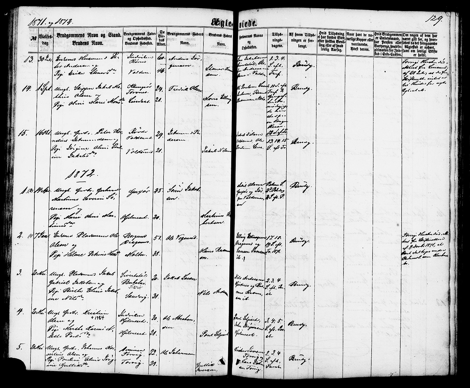 Ministerialprotokoller, klokkerbøker og fødselsregistre - Møre og Romsdal, AV/SAT-A-1454/507/L0071: Parish register (official) no. 507A06, 1863-1878, p. 129