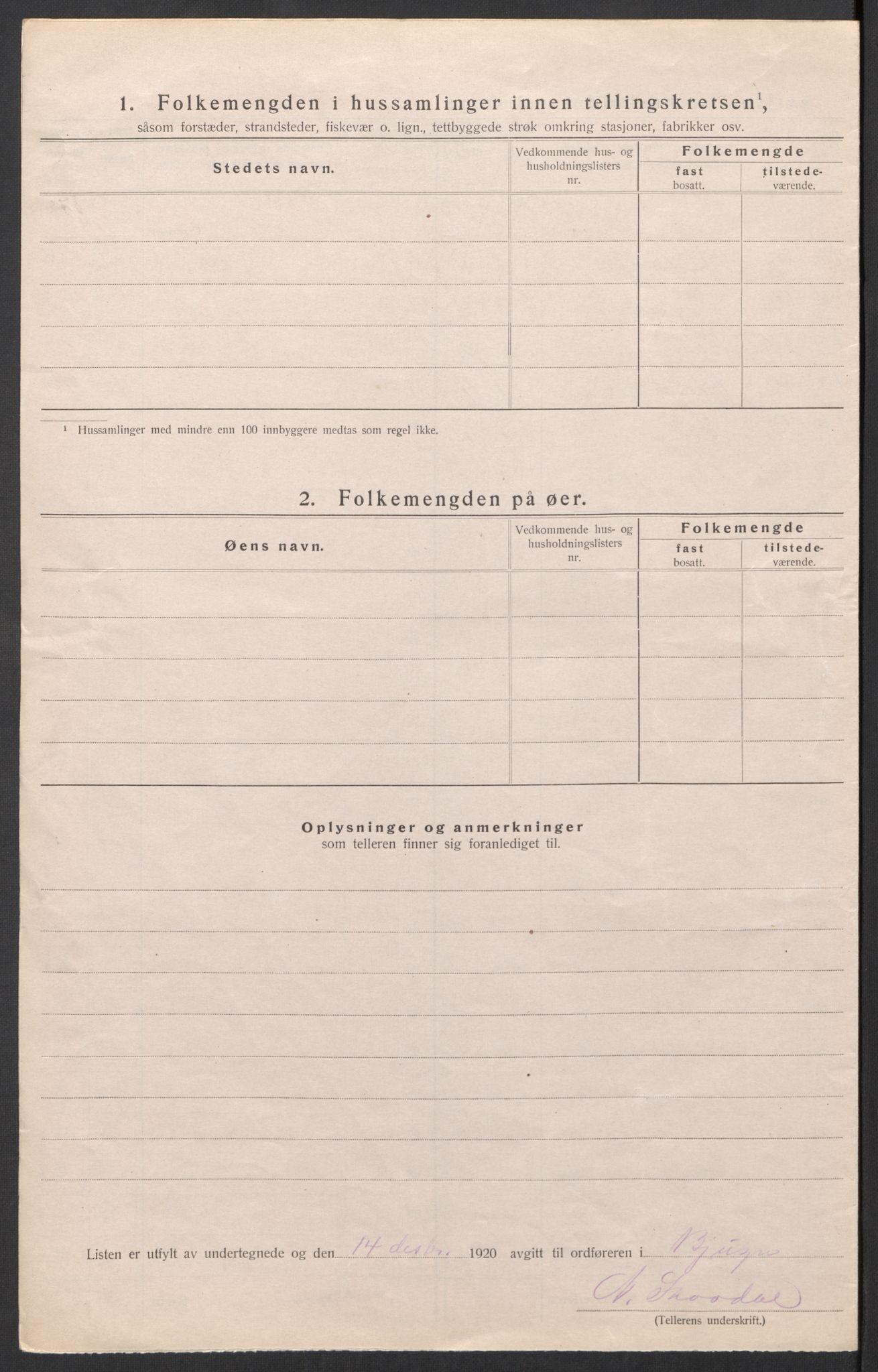 SAT, 1920 census for Bjugn, 1920, p. 14