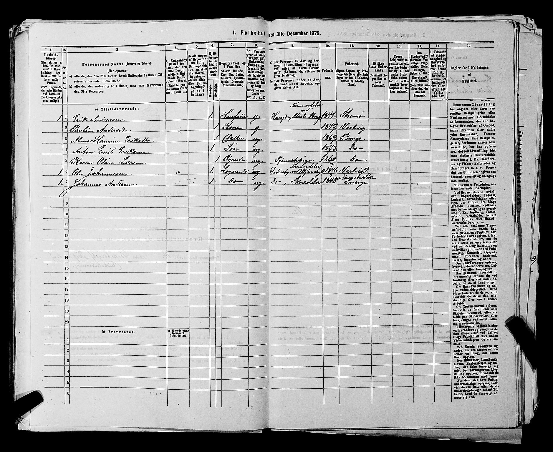 RA, 1875 census for 0113P Borge, 1875, p. 501