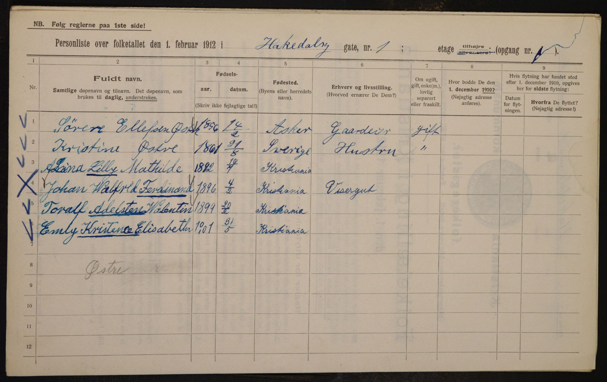 OBA, Municipal Census 1912 for Kristiania, 1912, p. 34018