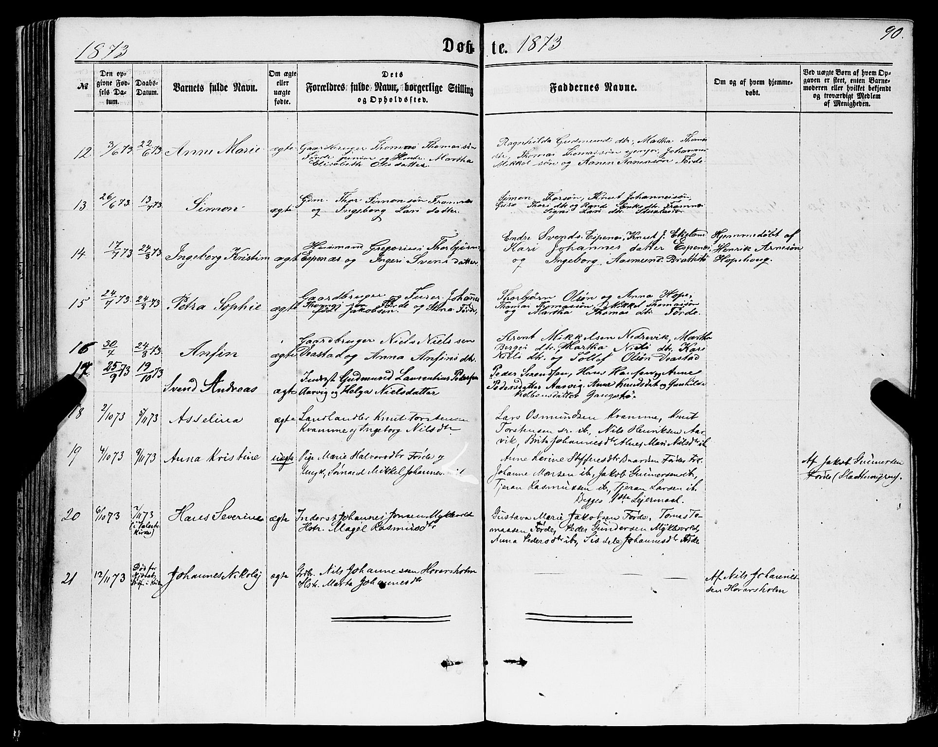 Sveio Sokneprestembete, SAB/A-78501/H/Haa: Parish register (official) no. A 1, 1861-1877, p. 90