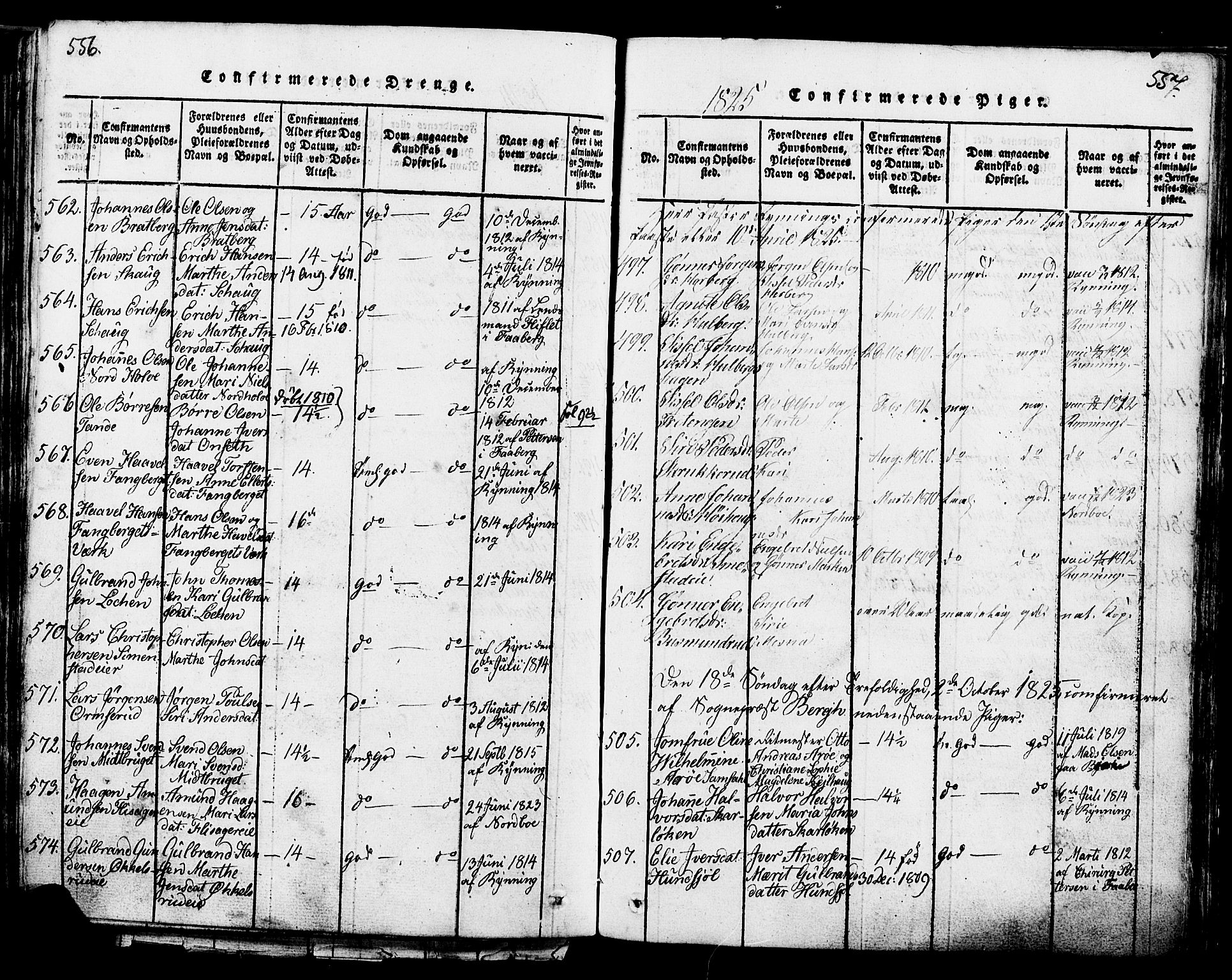 Ringsaker prestekontor, AV/SAH-PREST-014/K/Ka/L0005: Parish register (official) no. 5, 1814-1826, p. 556-557