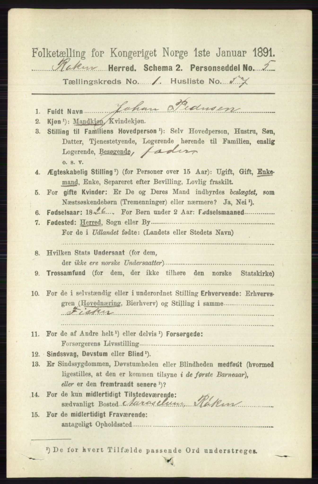 RA, 1891 census for 0627 Røyken, 1891, p. 458