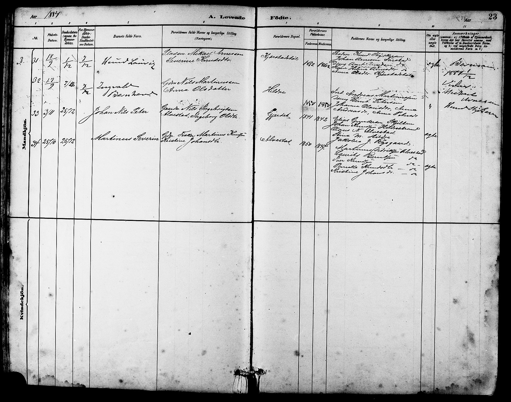 Ministerialprotokoller, klokkerbøker og fødselsregistre - Møre og Romsdal, SAT/A-1454/536/L0510: Parish register (copy) no. 536C05, 1881-1898, p. 23