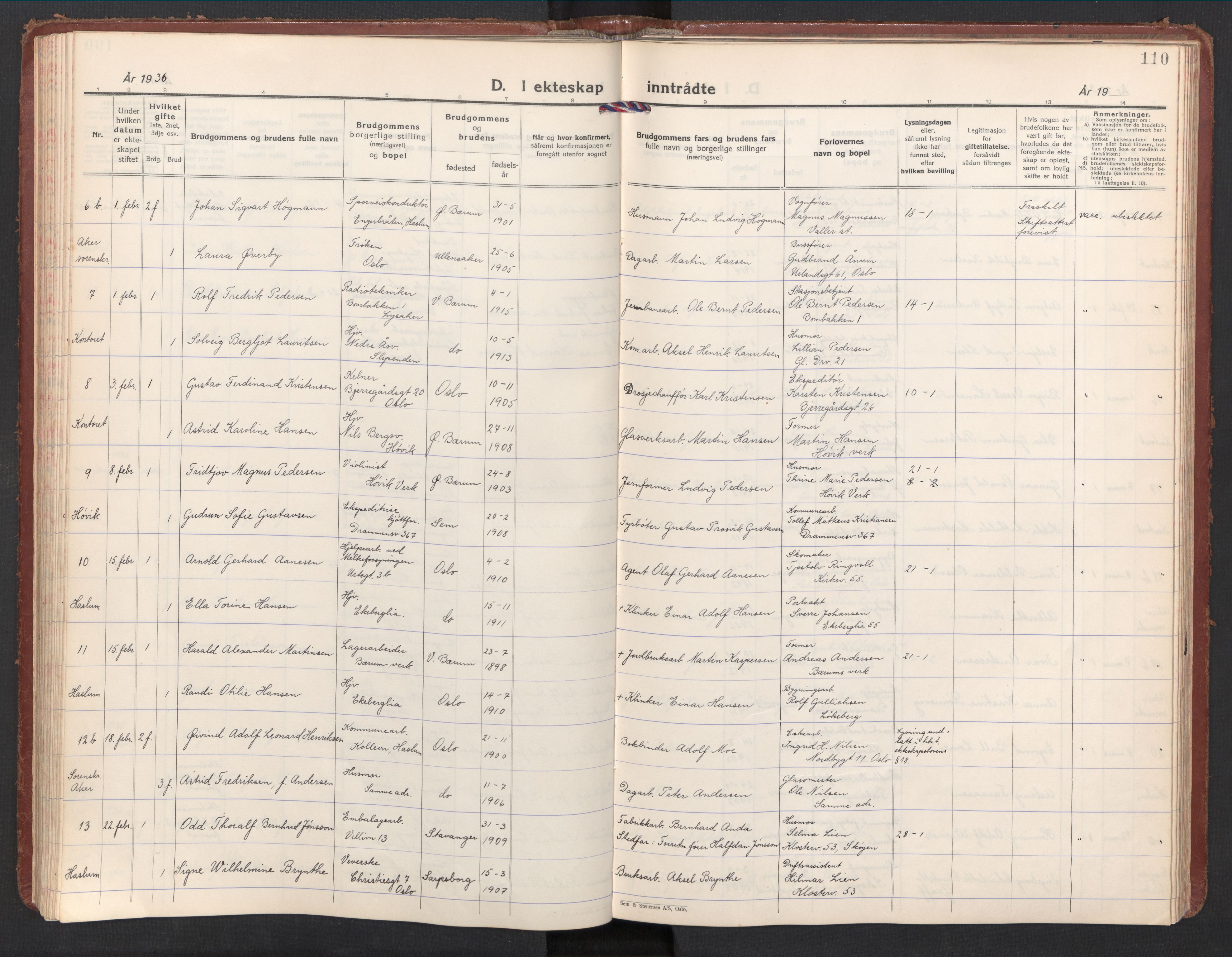 Østre Bærum prestekontor Kirkebøker, AV/SAO-A-10887/F/Fa/L0004: Parish register (official) no. 4, 1929-1940, p. 110