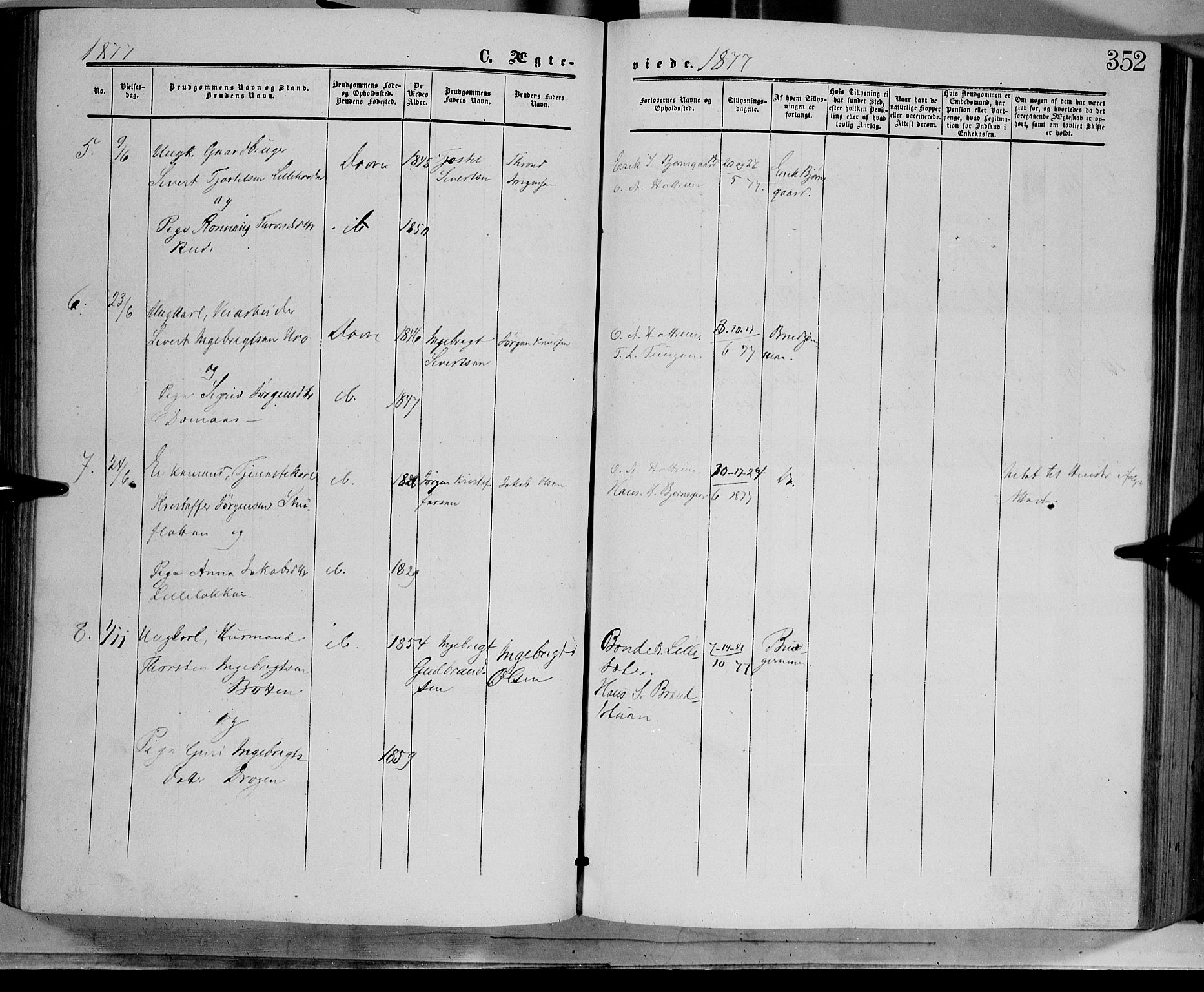 Dovre prestekontor, SAH/PREST-066/H/Ha/Haa/L0001: Parish register (official) no. 1, 1854-1878, p. 352