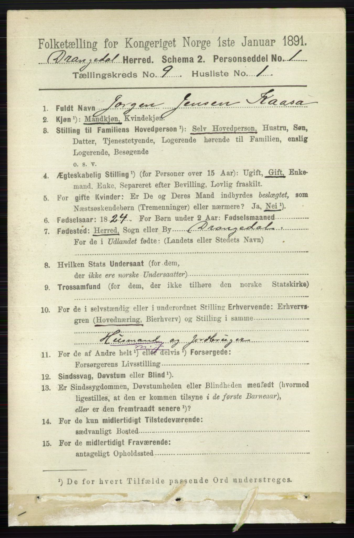 RA, 1891 census for 0817 Drangedal, 1891, p. 3123