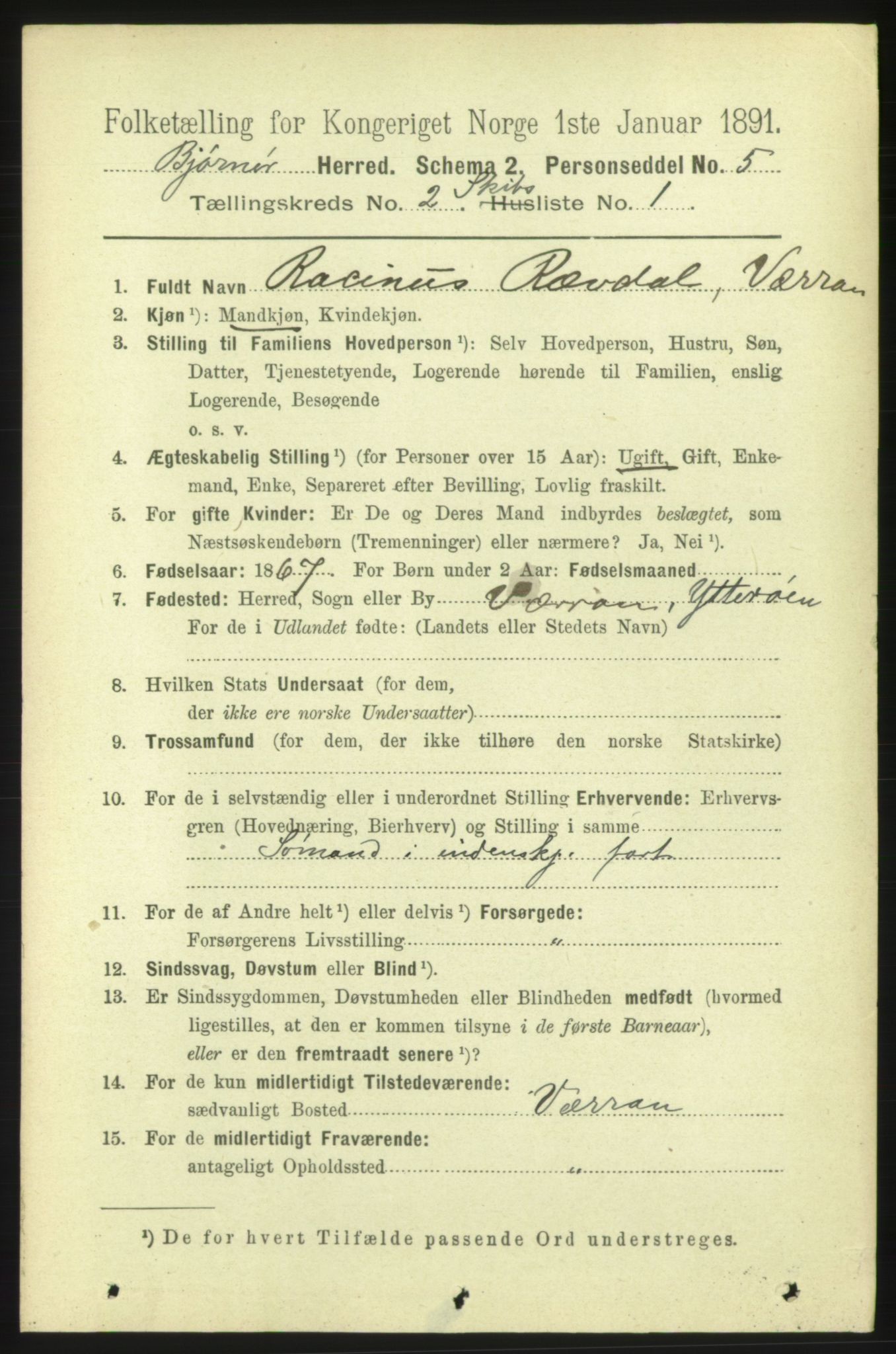 RA, 1891 census for 1632 Bjørnør, 1891, p. 1104