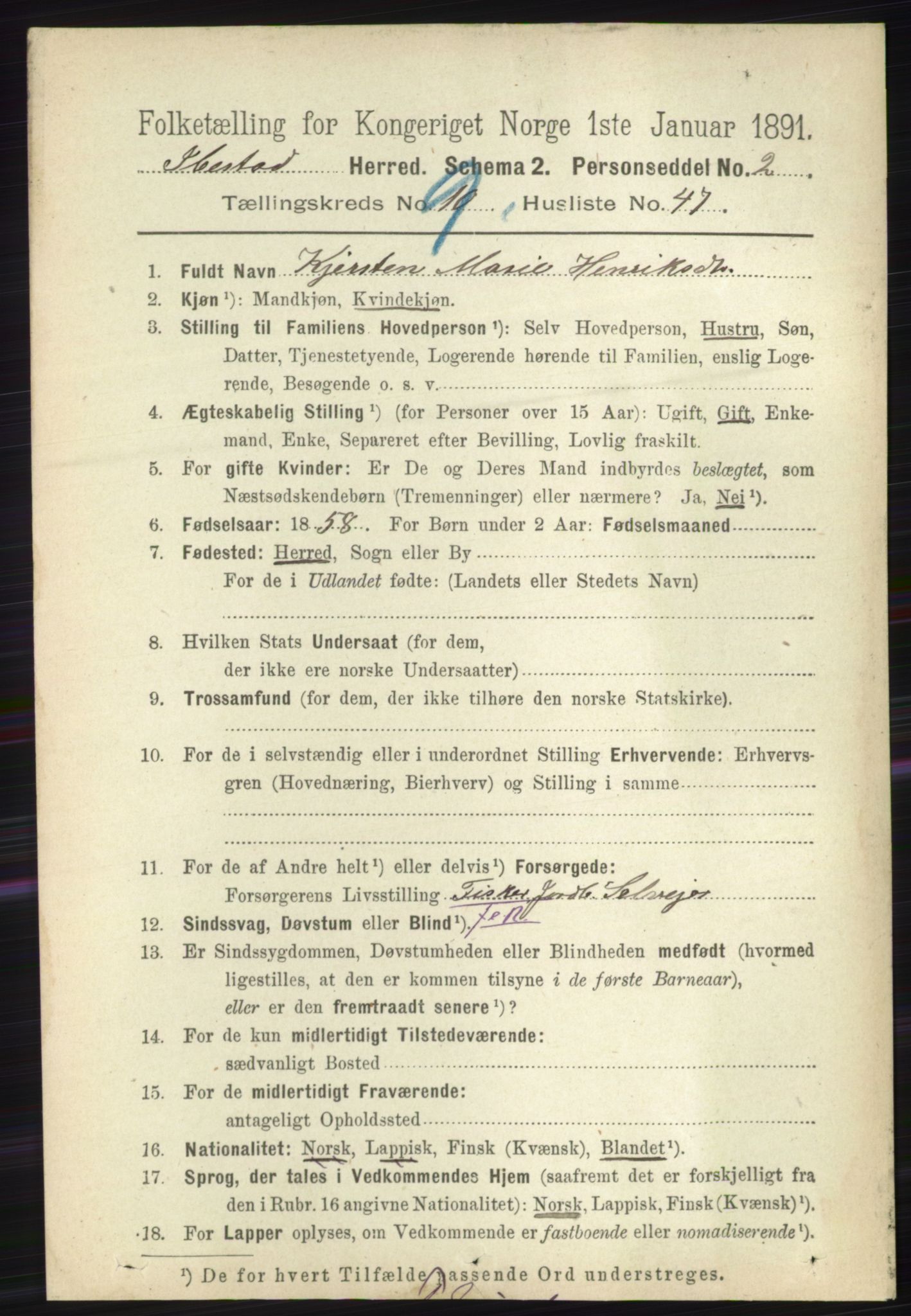 RA, 1891 census for 1917 Ibestad, 1891, p. 6268