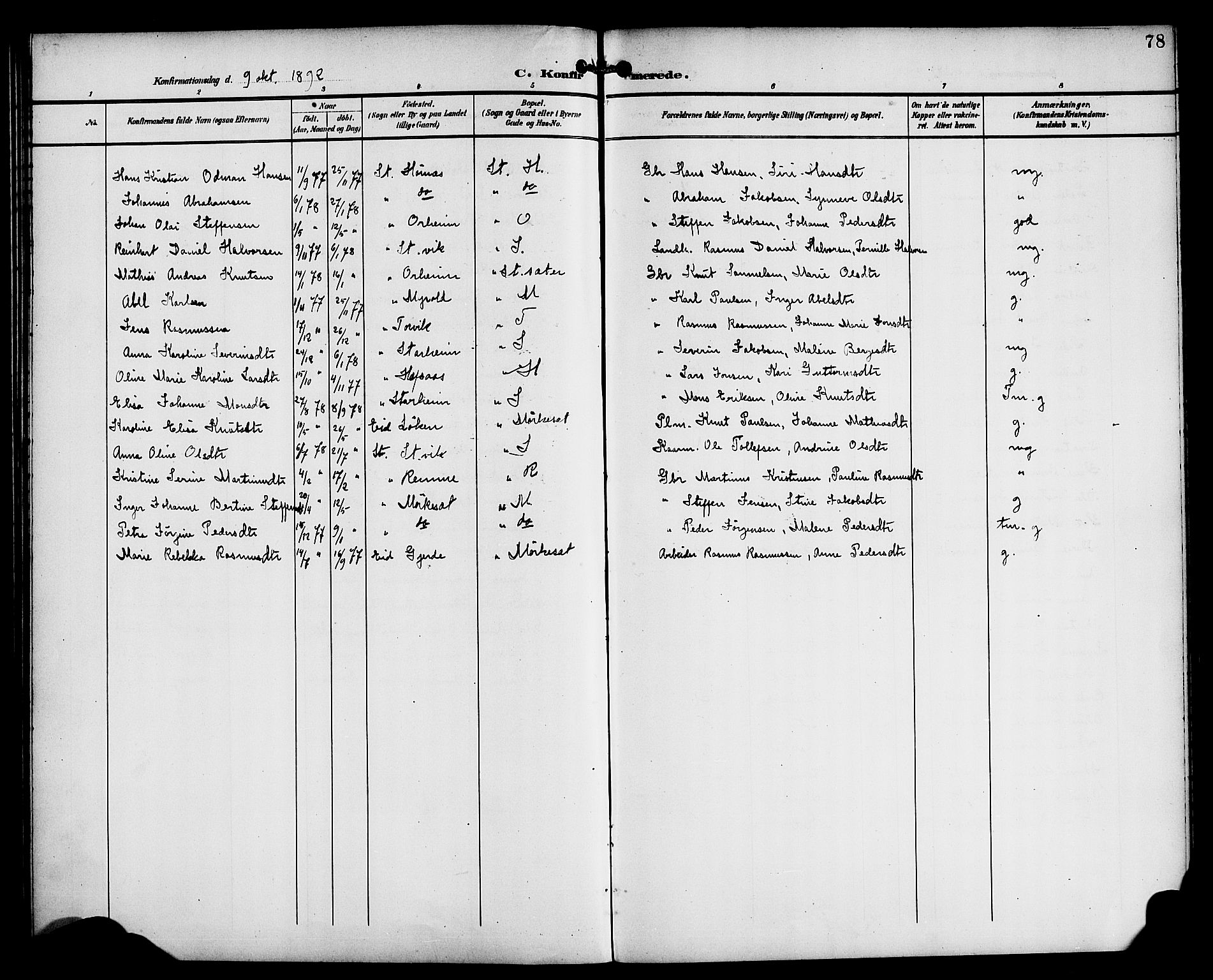 Eid sokneprestembete, SAB/A-82301/H/Haa/Haac/L0001: Parish register (official) no. C 1, 1879-1899, p. 78