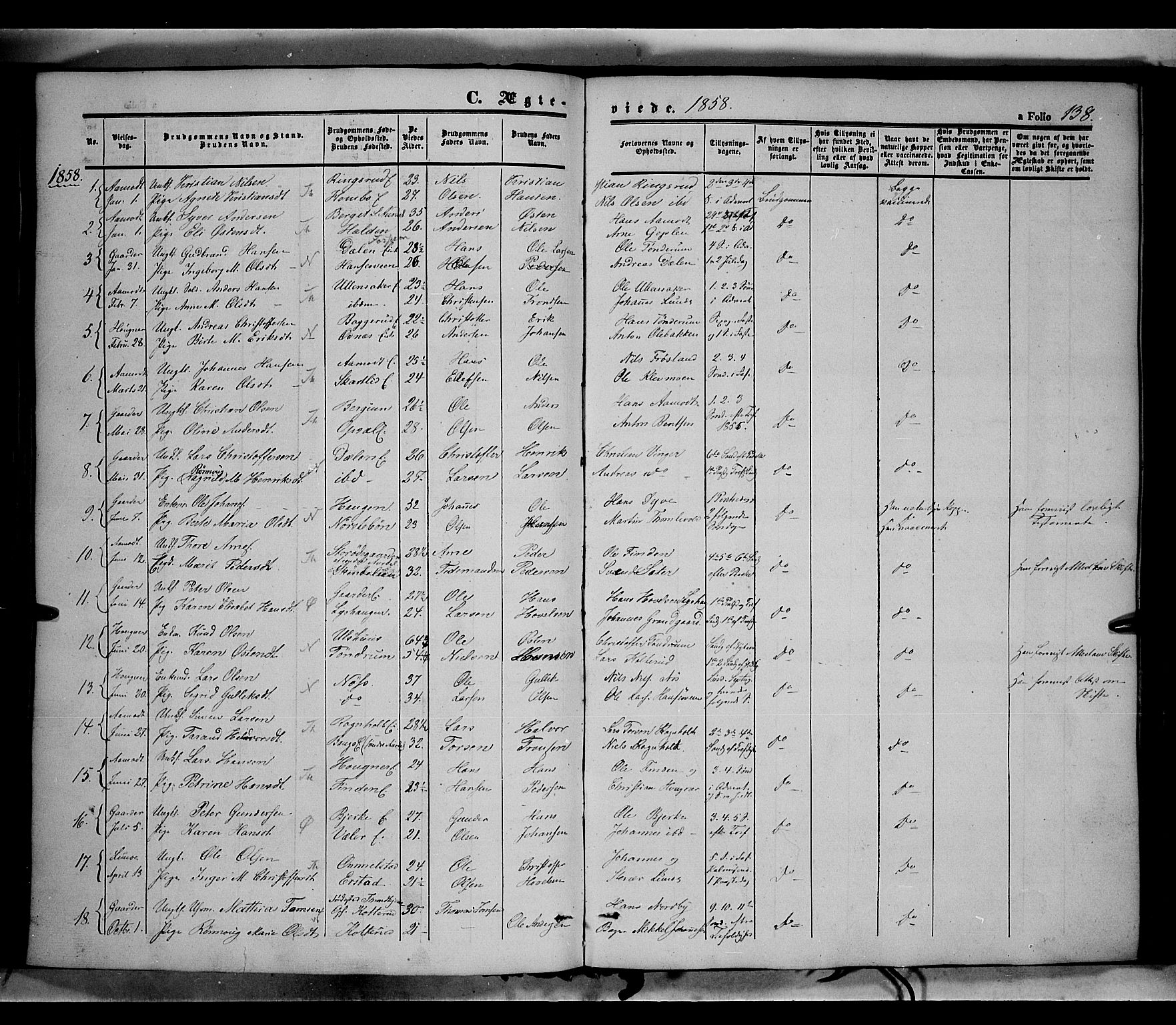 Land prestekontor, SAH/PREST-120/H/Ha/Haa/L0010: Parish register (official) no. 10, 1847-1859, p. 138