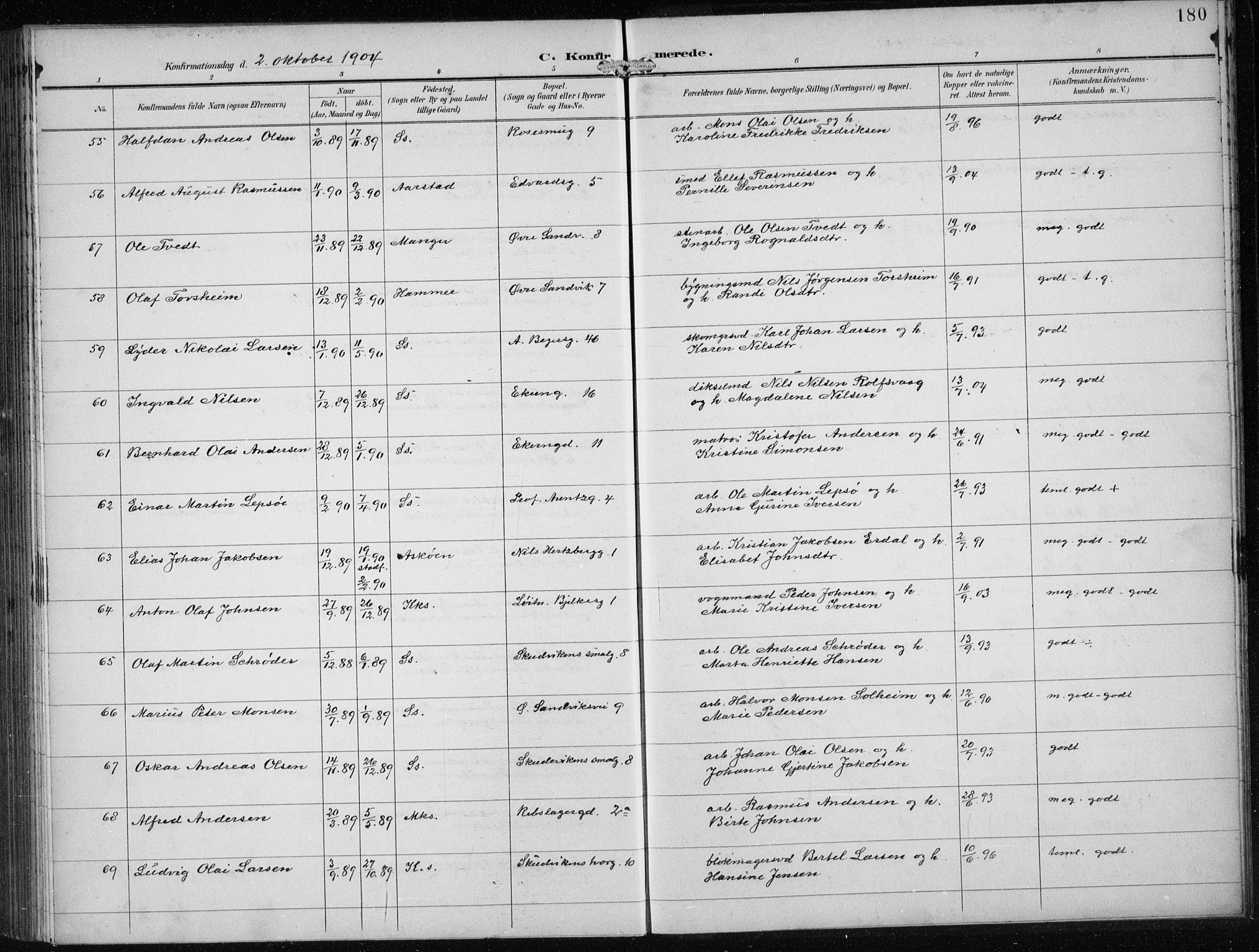 Sandviken Sokneprestembete, AV/SAB-A-77601/H/Ha/L0010: Parish register (official) no. C 1, 1895-1905, p. 180