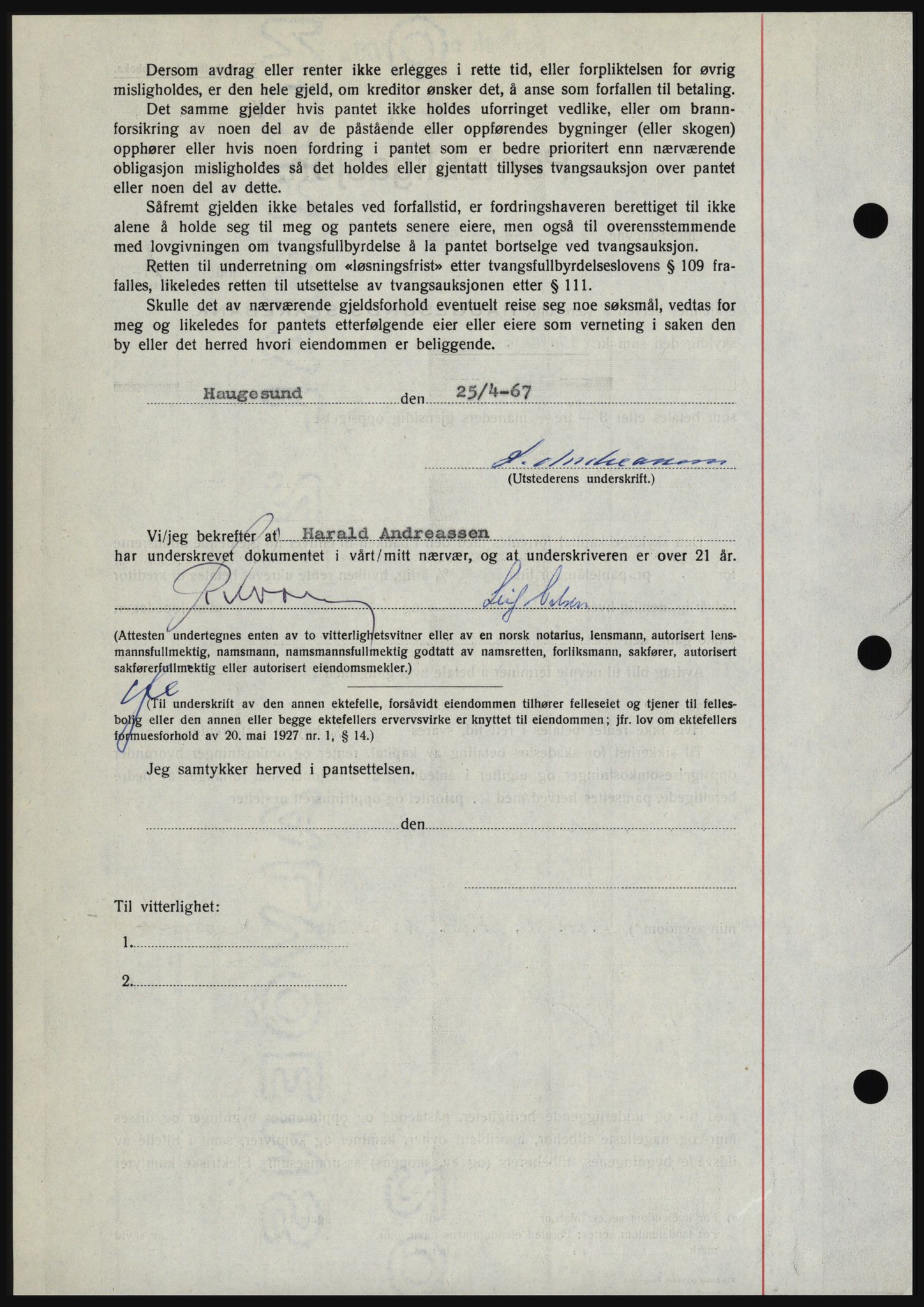 Haugesund tingrett, SAST/A-101415/01/II/IIC/L0056: Mortgage book no. B 56, 1966-1967, Diary no: : 1090/1967