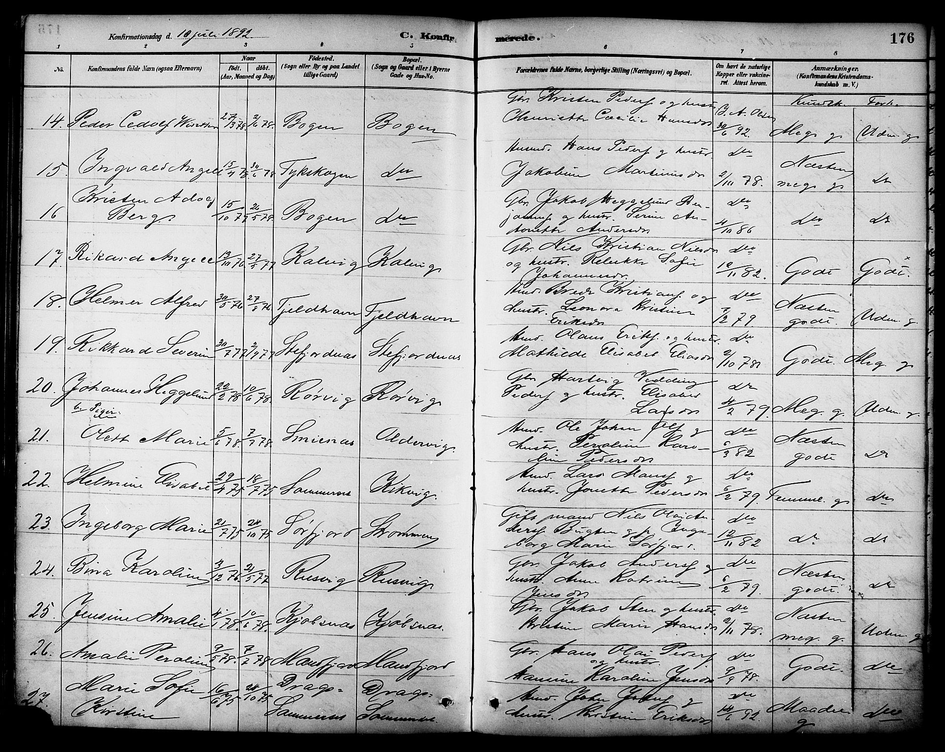 Ministerialprotokoller, klokkerbøker og fødselsregistre - Nordland, AV/SAT-A-1459/861/L0869: Parish register (official) no. 861A04, 1889-1903, p. 176