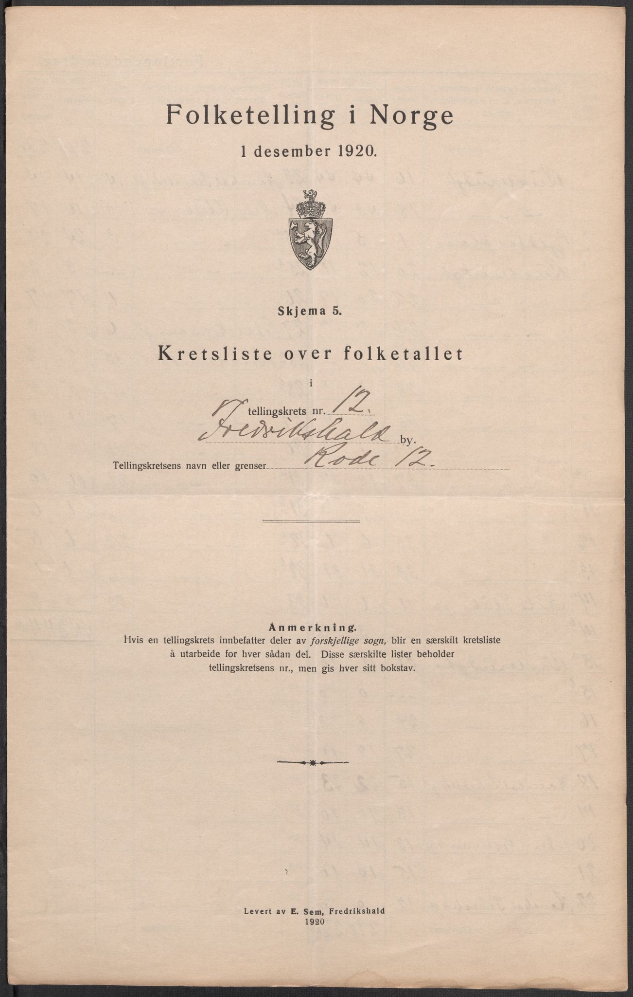 SAO, 1920 census for Fredrikshald, 1920, p. 39