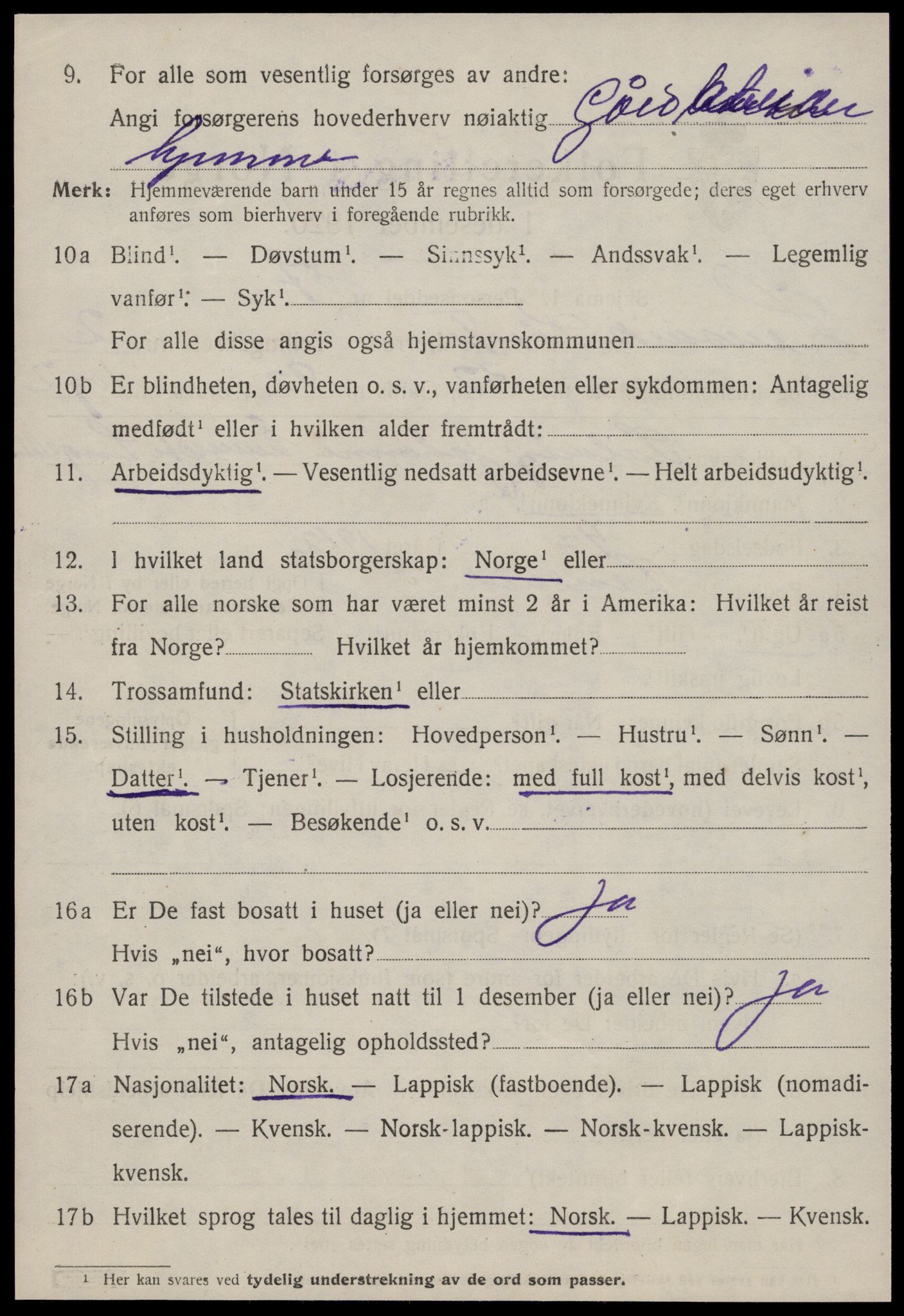 SAT, 1920 census for Lensvik, 1920, p. 1703