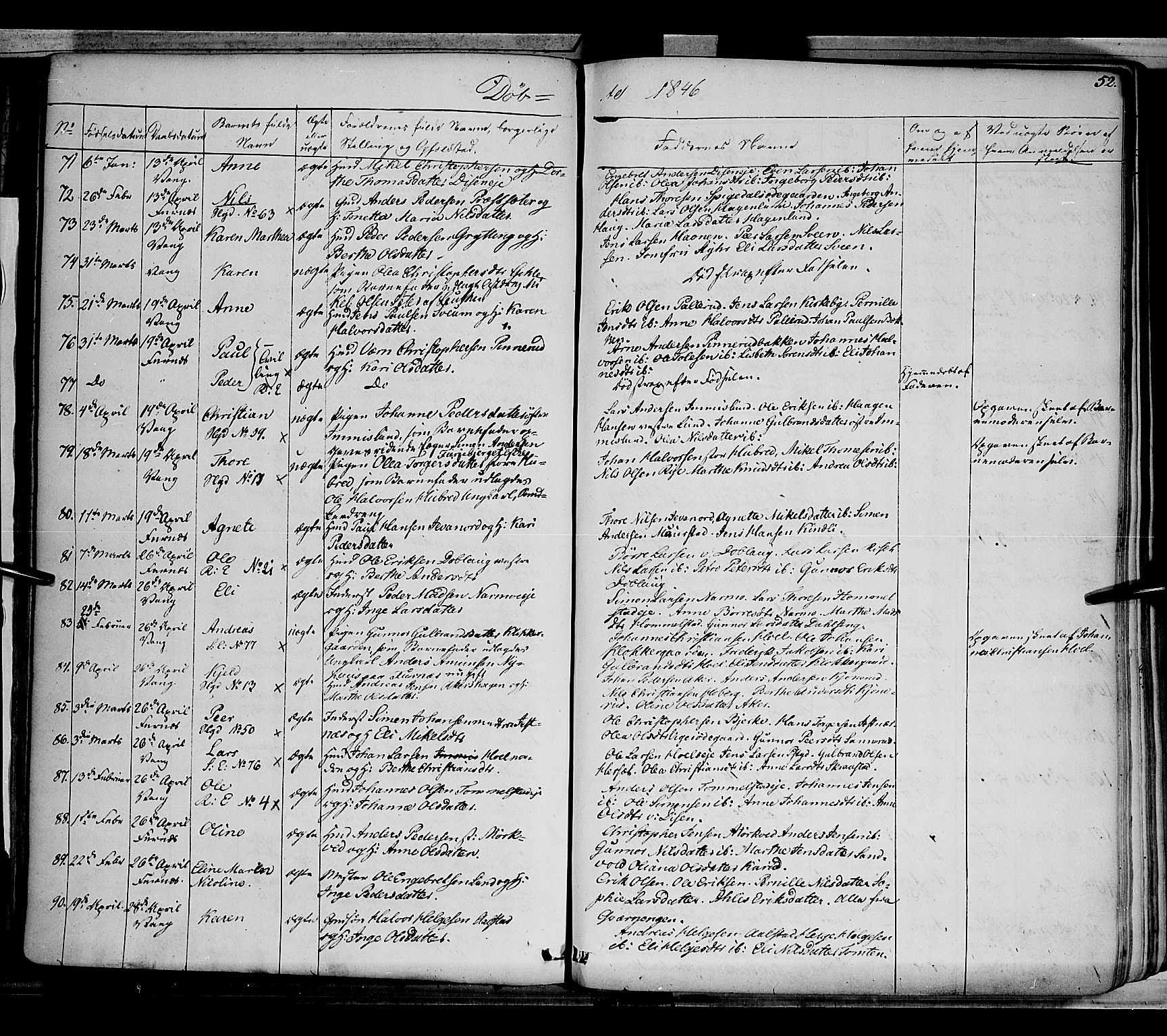 Vang prestekontor, Hedmark, SAH/PREST-008/H/Ha/Haa/L0010: Parish register (official) no. 10, 1841-1855, p. 52