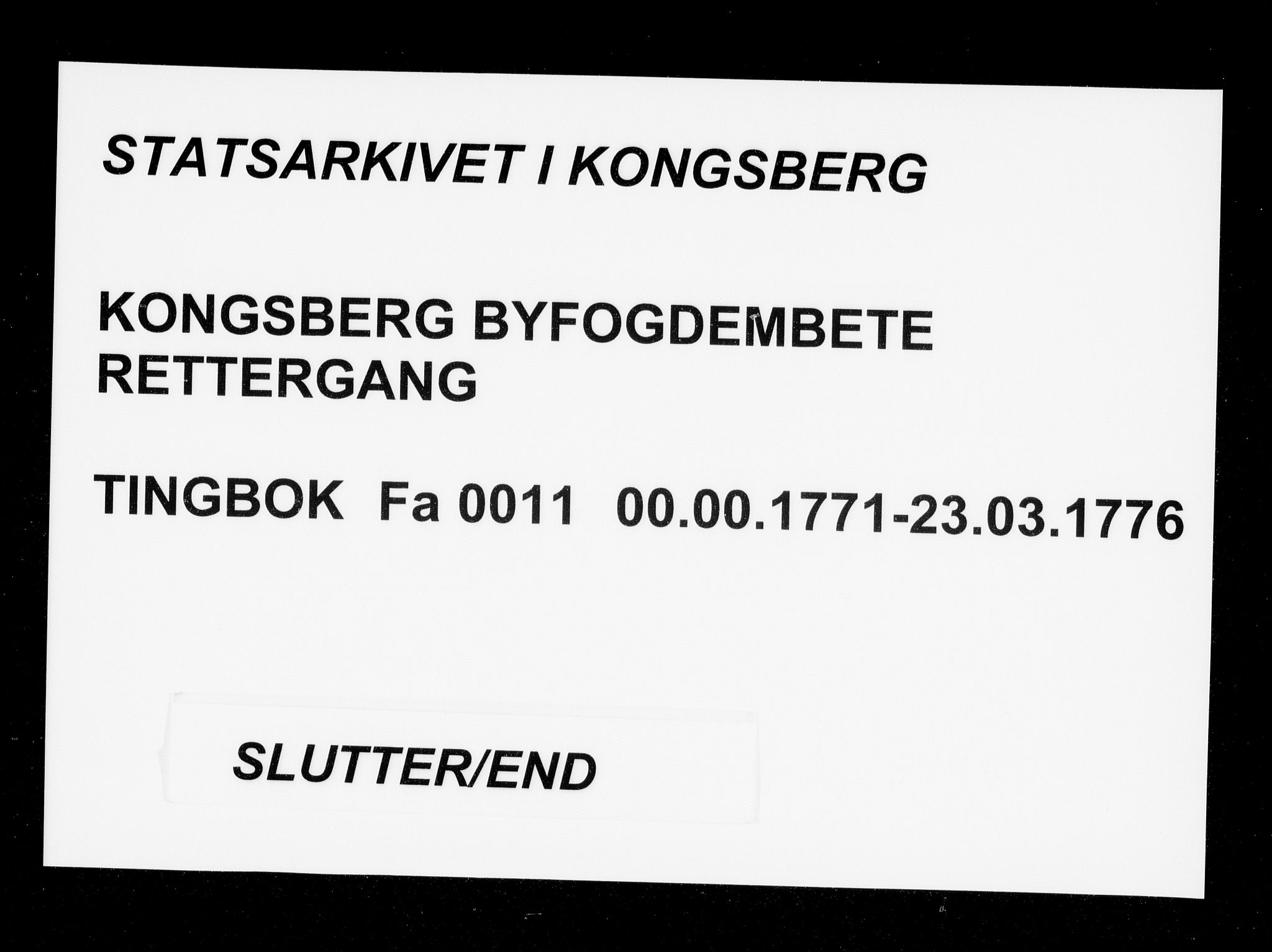 Kongsberg byfogd, AV/SAKO-A-84/F/Fa/L0011: Tingbok, 1771-1776