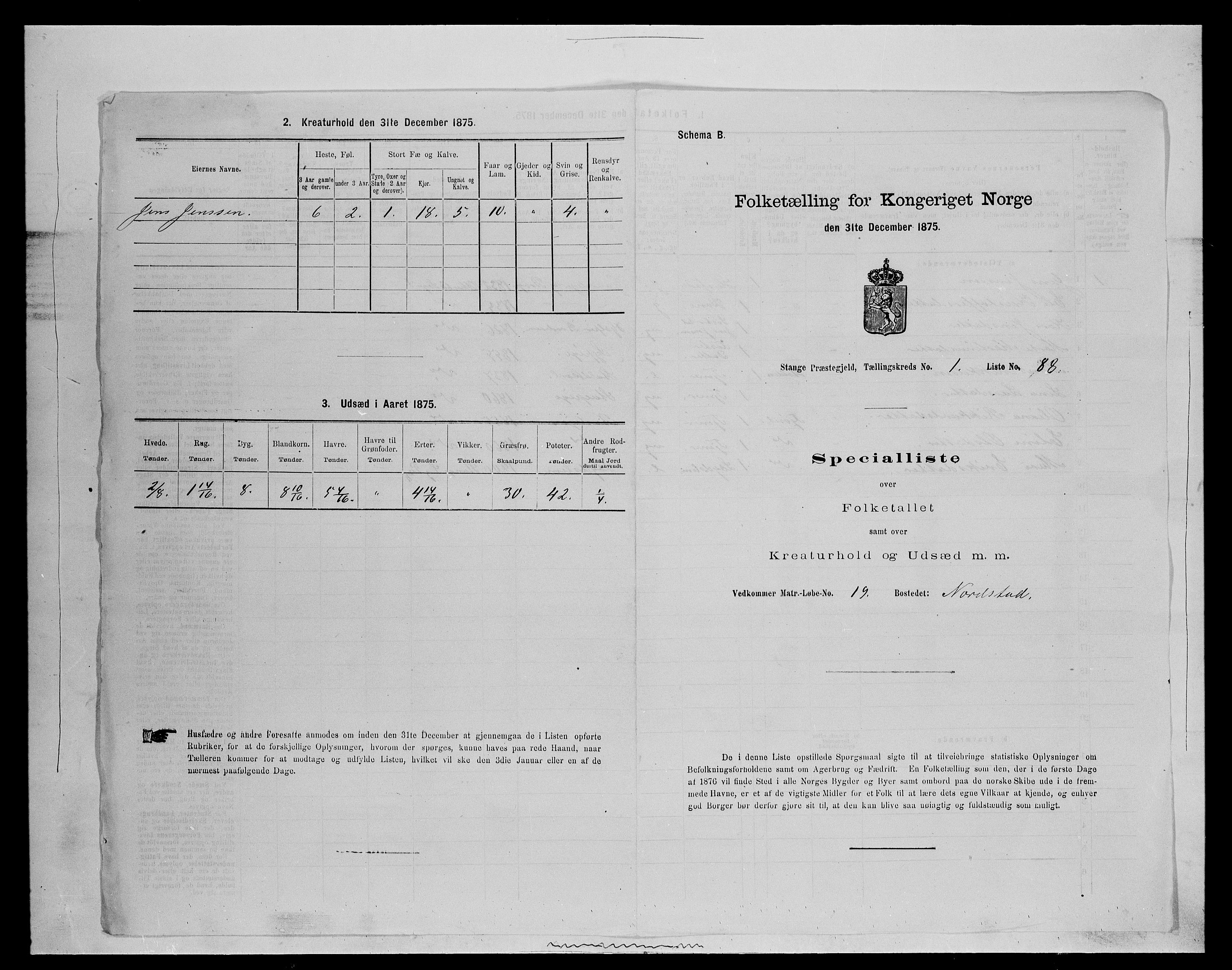 SAH, 1875 census for 0417P Stange, 1875, p. 277