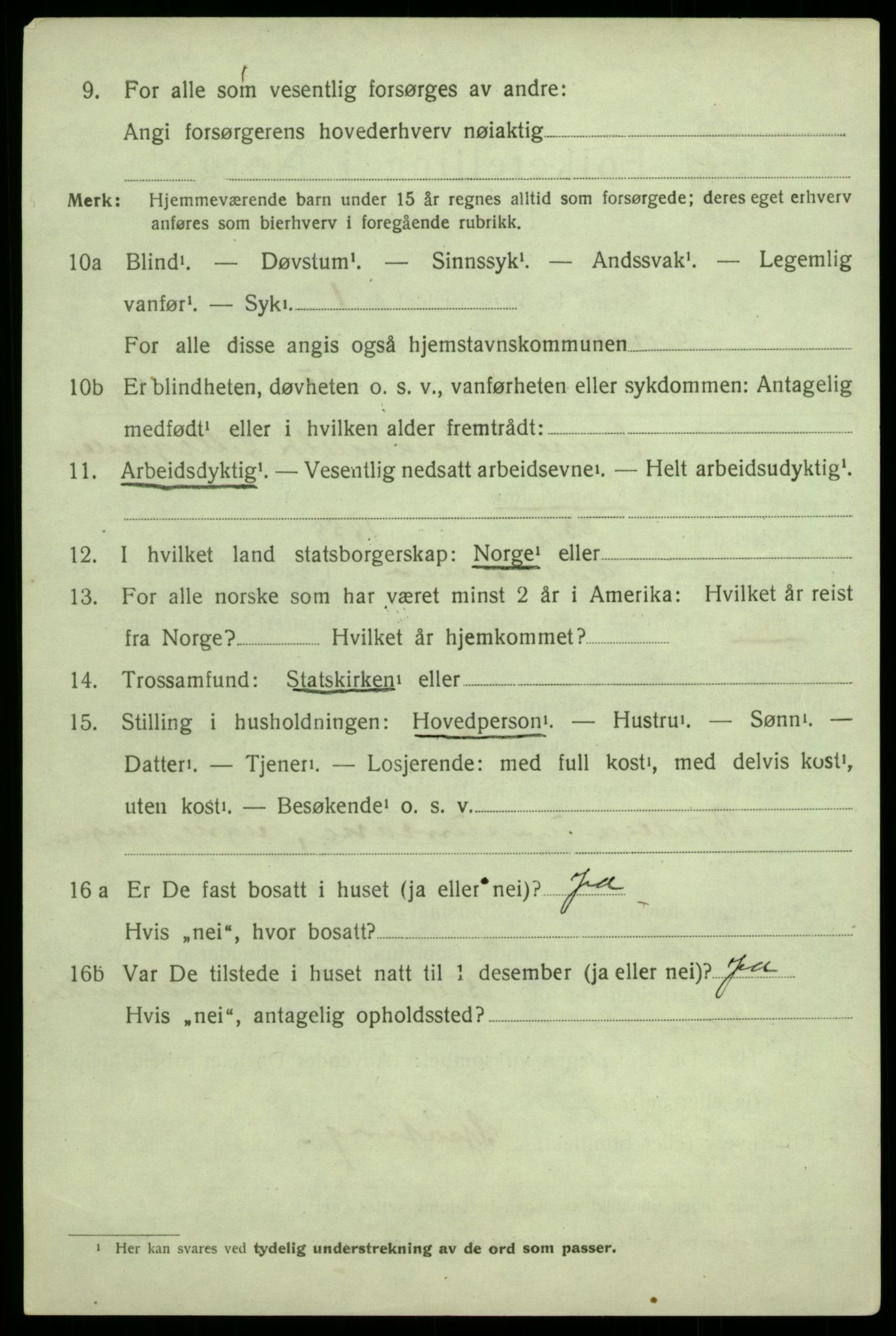 SAB, 1920 census for Granvin, 1920, p. 1285