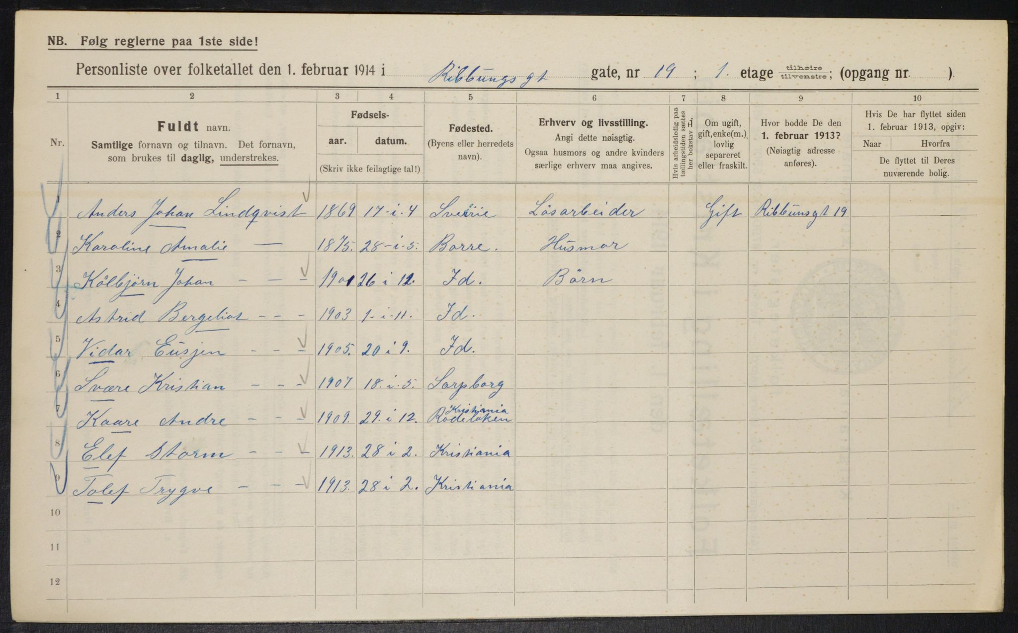 OBA, Municipal Census 1914 for Kristiania, 1914, p. 82931