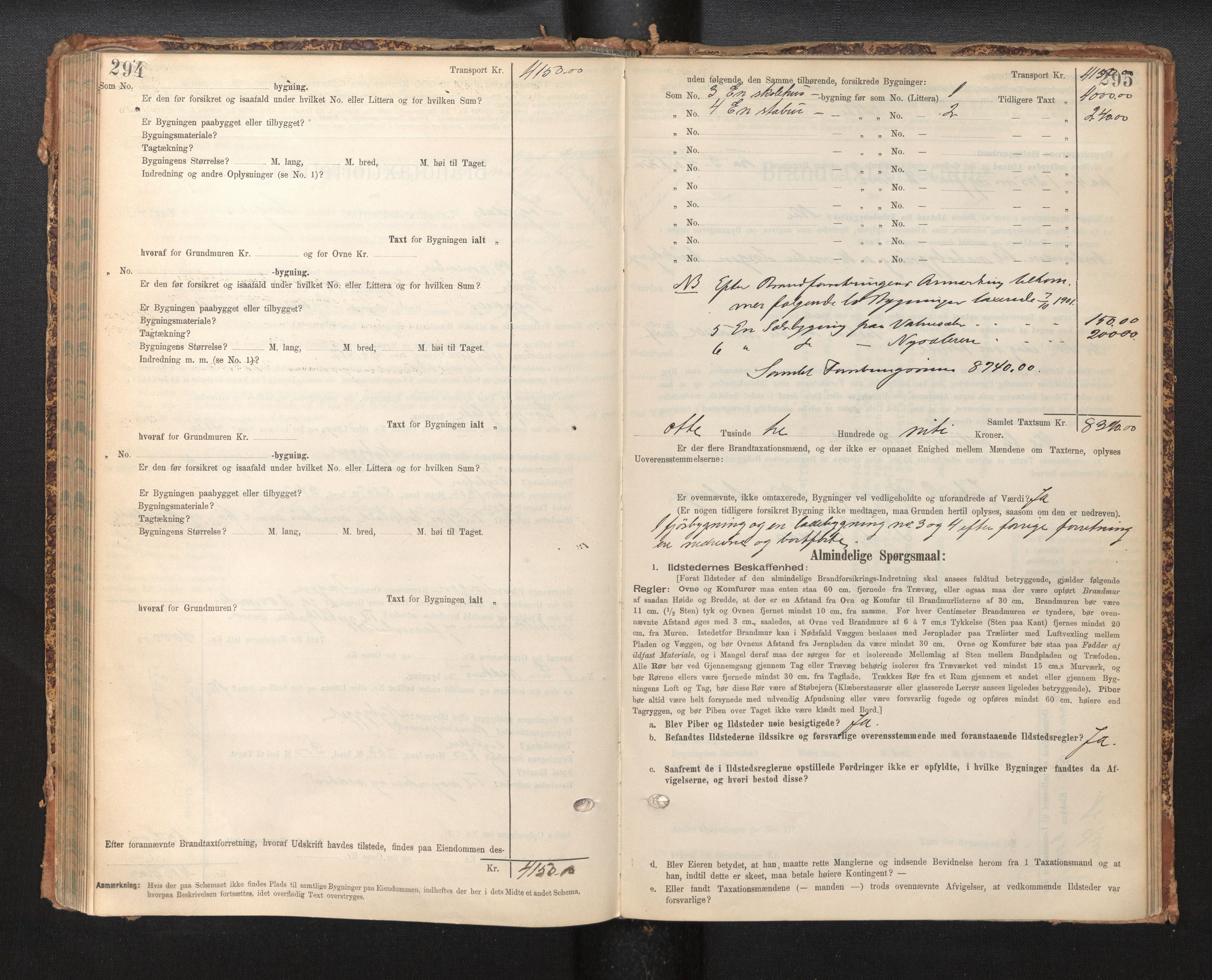 Lensmannen i Sogndal, AV/SAB-A-29901/0012/L0009: Branntakstprotokoll, skjematakst, 1901-1914, p. 294-295