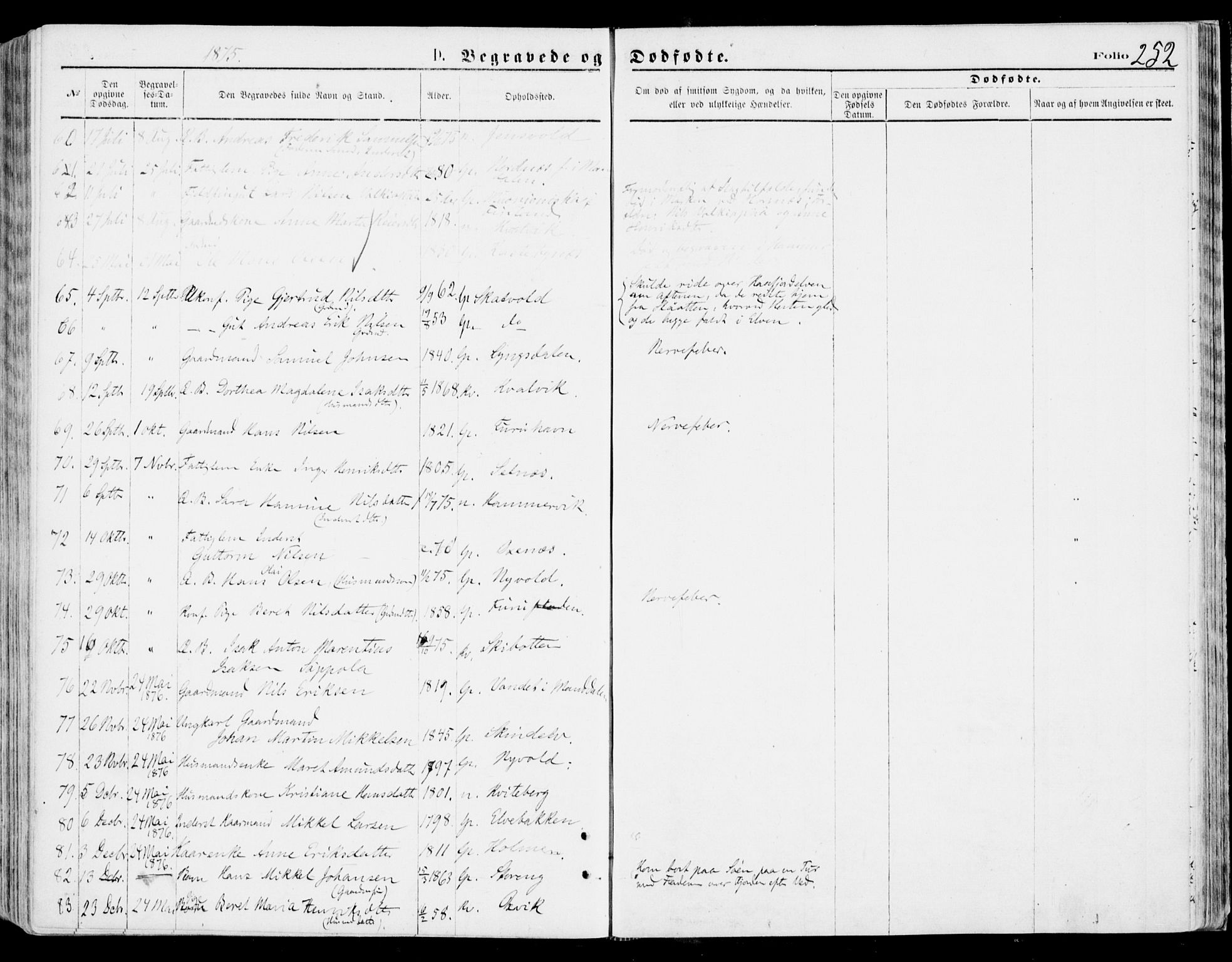 Lyngen sokneprestembete, AV/SATØ-S-1289/H/He/Hea/L0006kirke: Parish register (official) no. 6, 1870-1878, p. 252