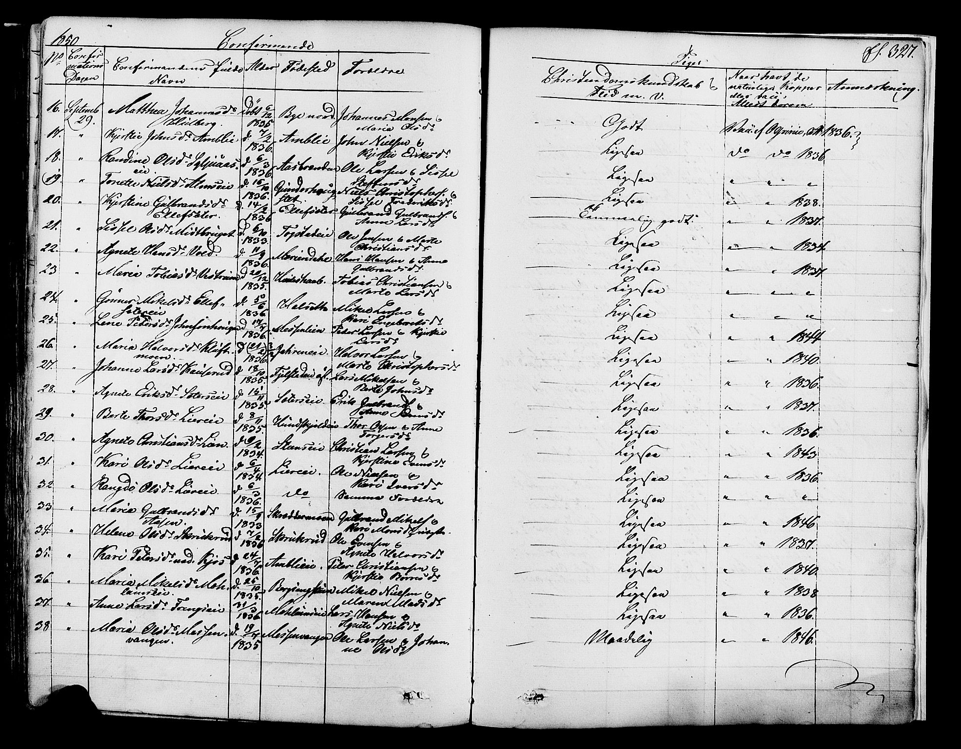 Ringsaker prestekontor, SAH/PREST-014/K/Ka/L0008: Parish register (official) no. 8, 1837-1850, p. 327