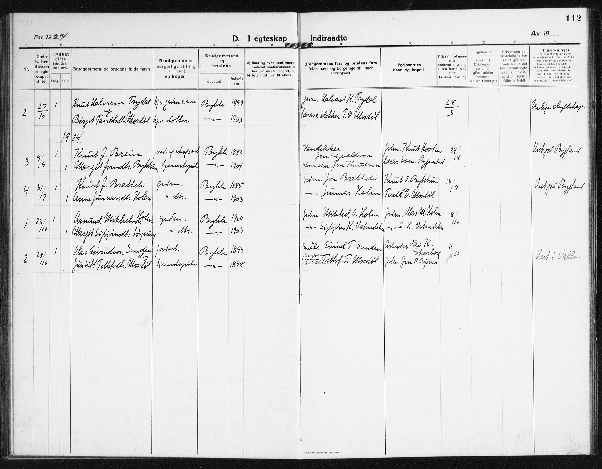 Valle sokneprestkontor, SAK/1111-0044/F/Fb/Fba/L0004: Parish register (copy) no. B 4, 1917-1944, p. 112
